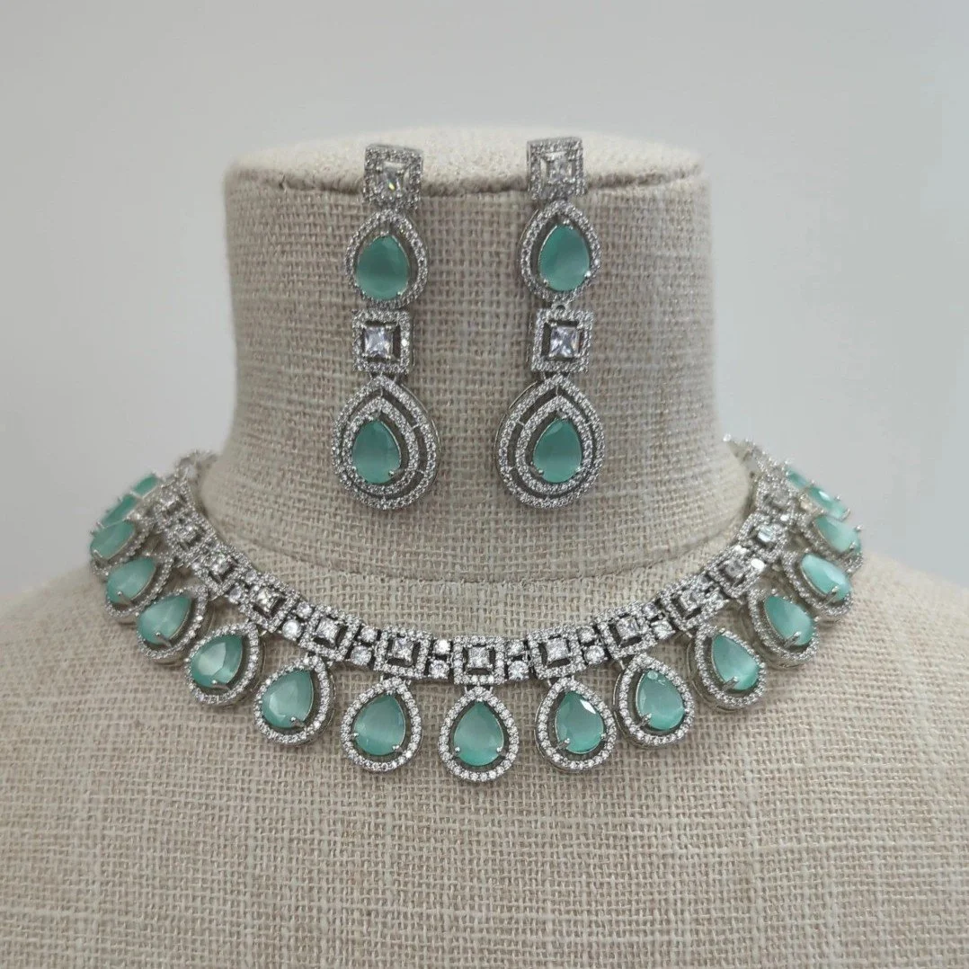 Mint Silver Cubic Zirconia Necklace Jewellery Set