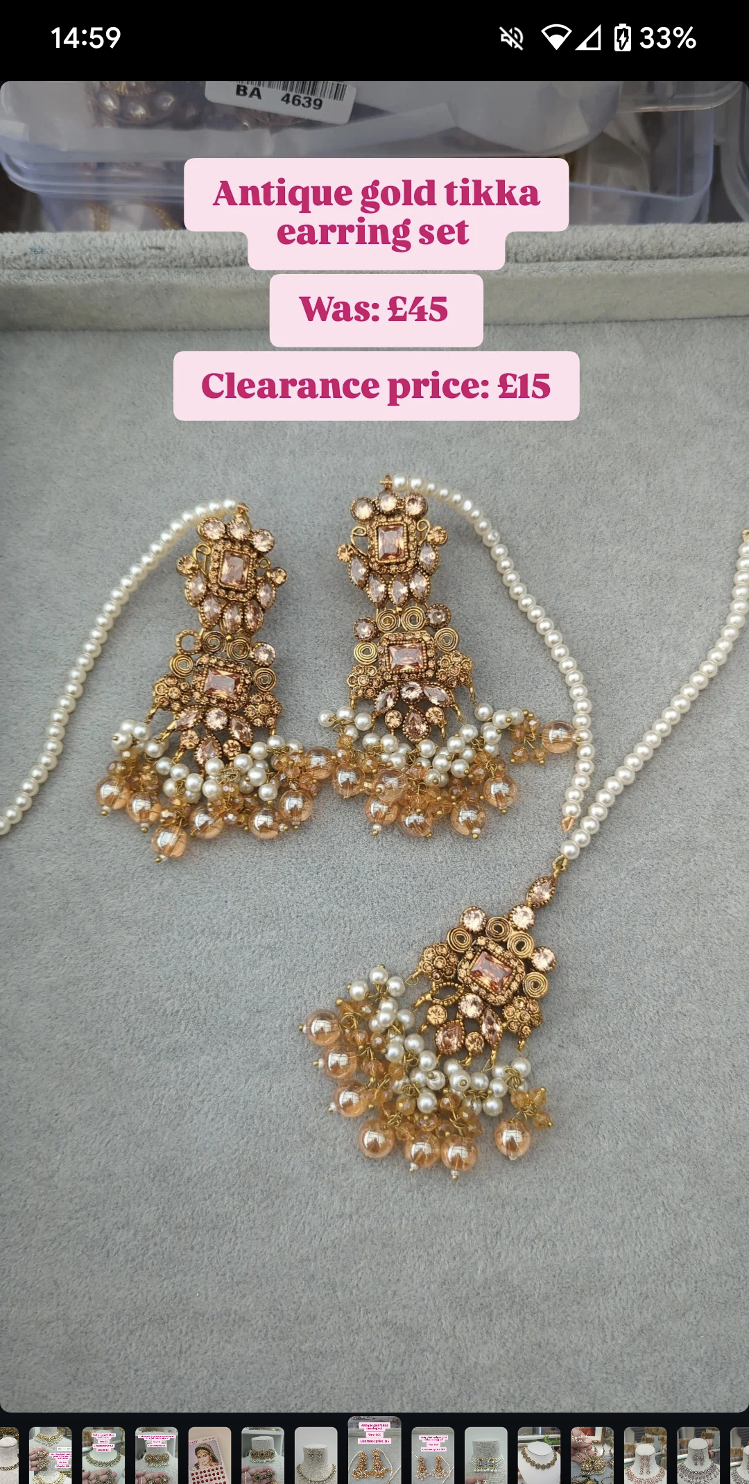 Antique Gold Crystal Tikka Earring Set