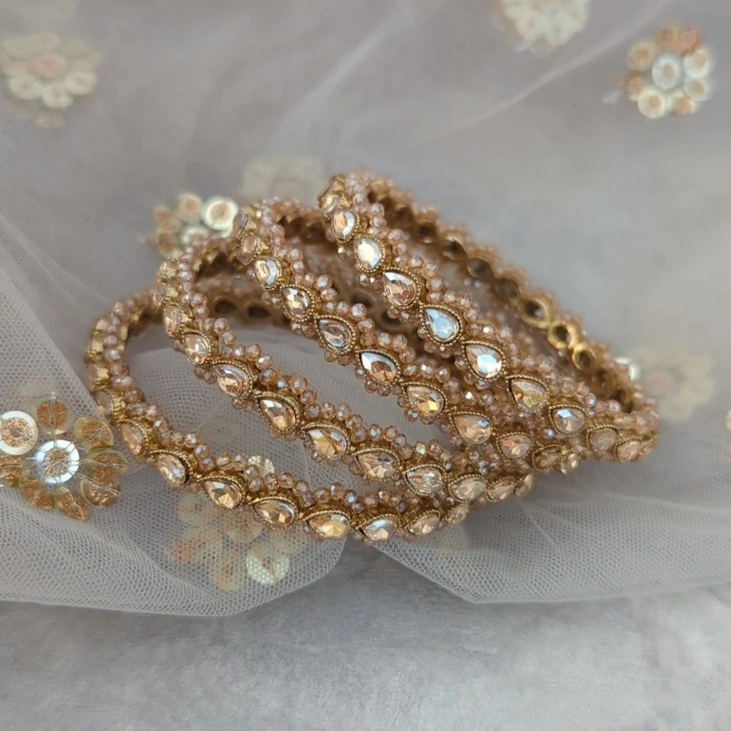 Antique Gold Champagne Bead Indian Asian Kangan Bangles Kadey