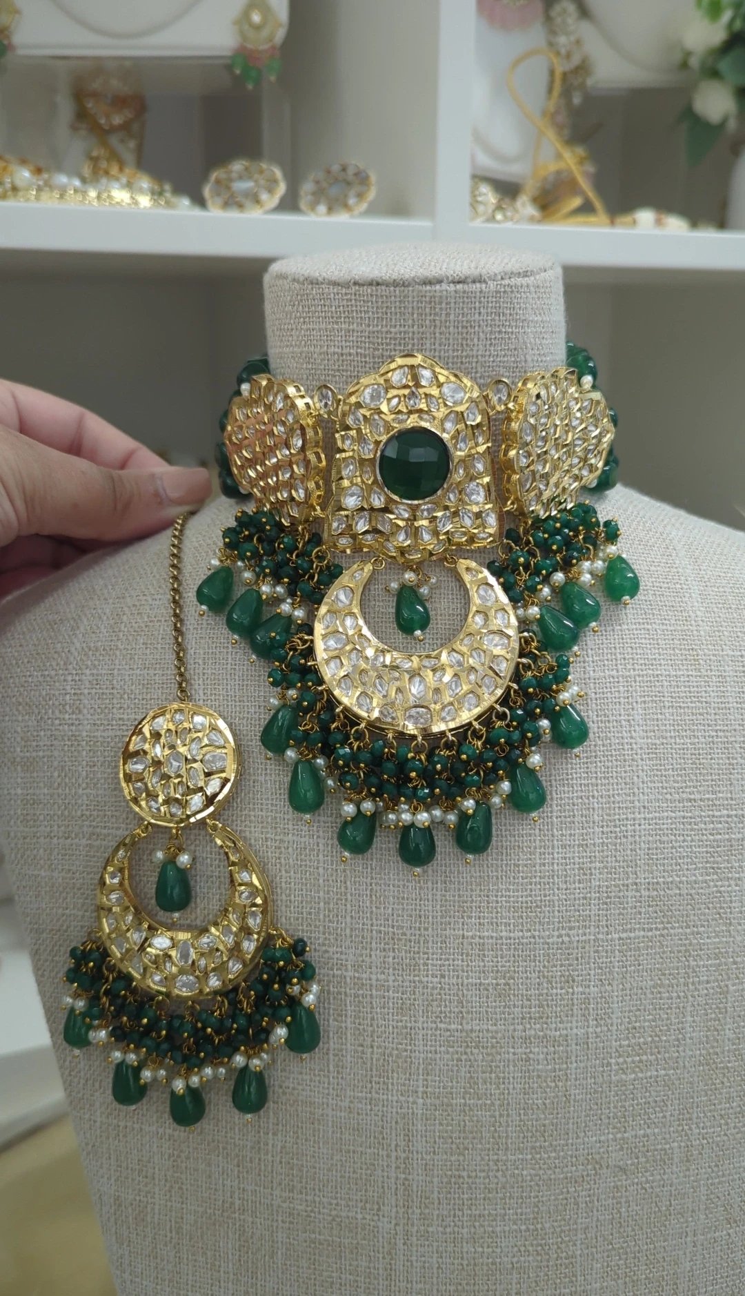 Green Kundan Choker & Tikka Only