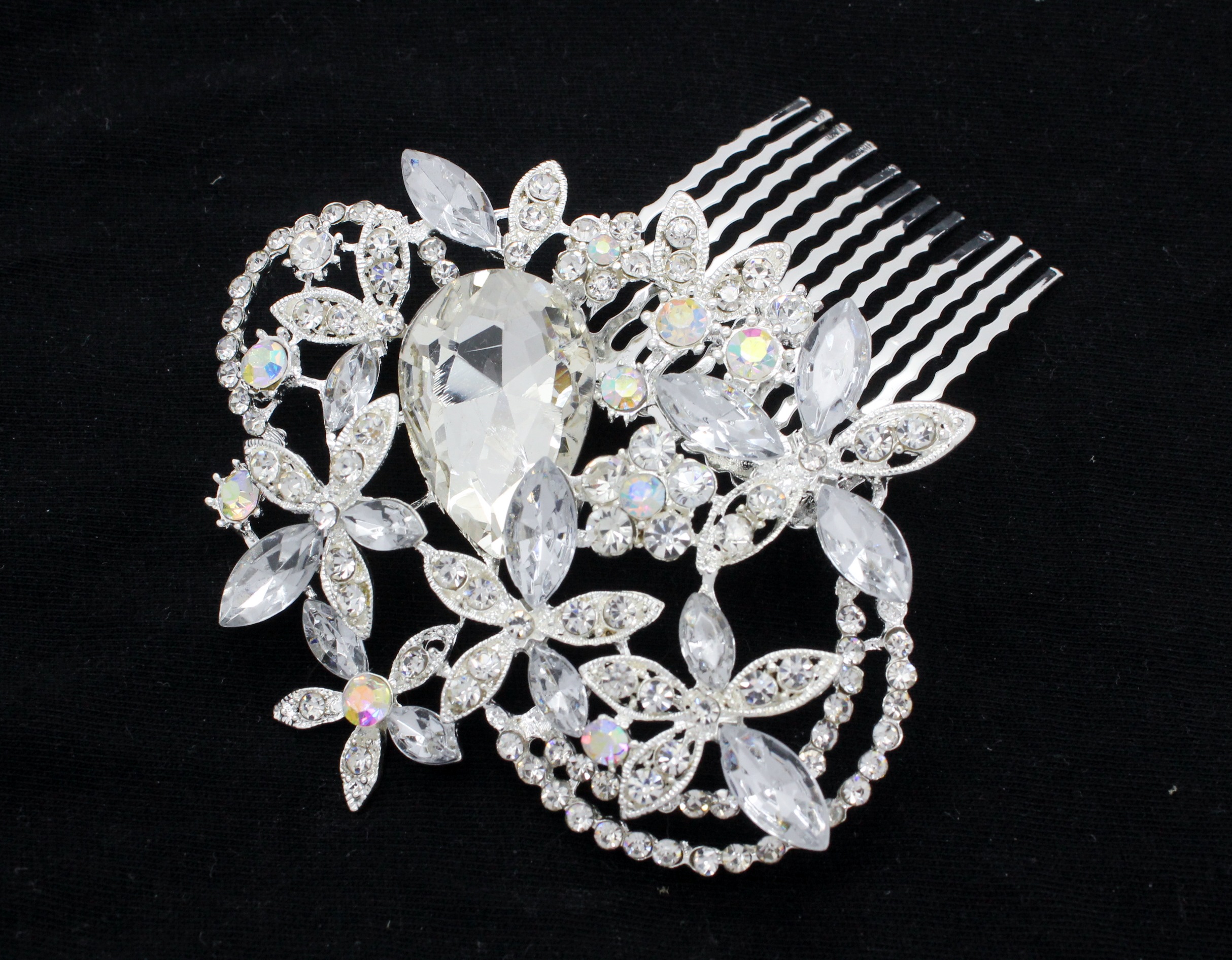 Silver Diamante Crystal Jewel Gem Bridal Hair Comb Grip Slide Fascinator