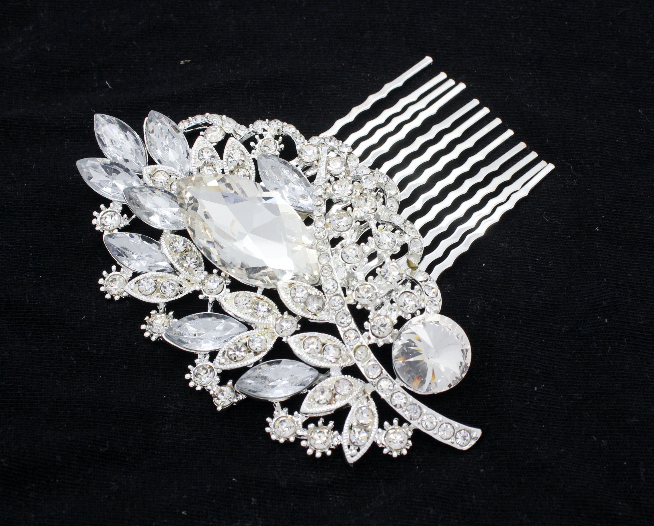 Silver Diamante Crystal Jewel Gem Bridal Hair Comb Grip Slide Fascinator
