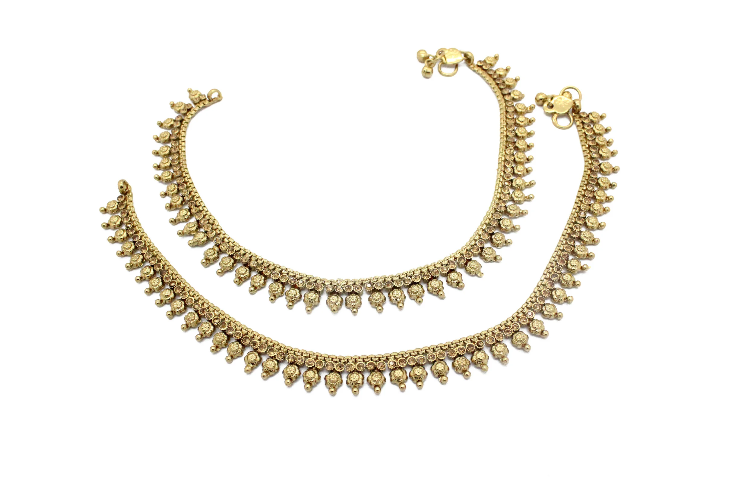 Pair of Antique Gold Polki Pearl 'MARWA' Anklet Payal