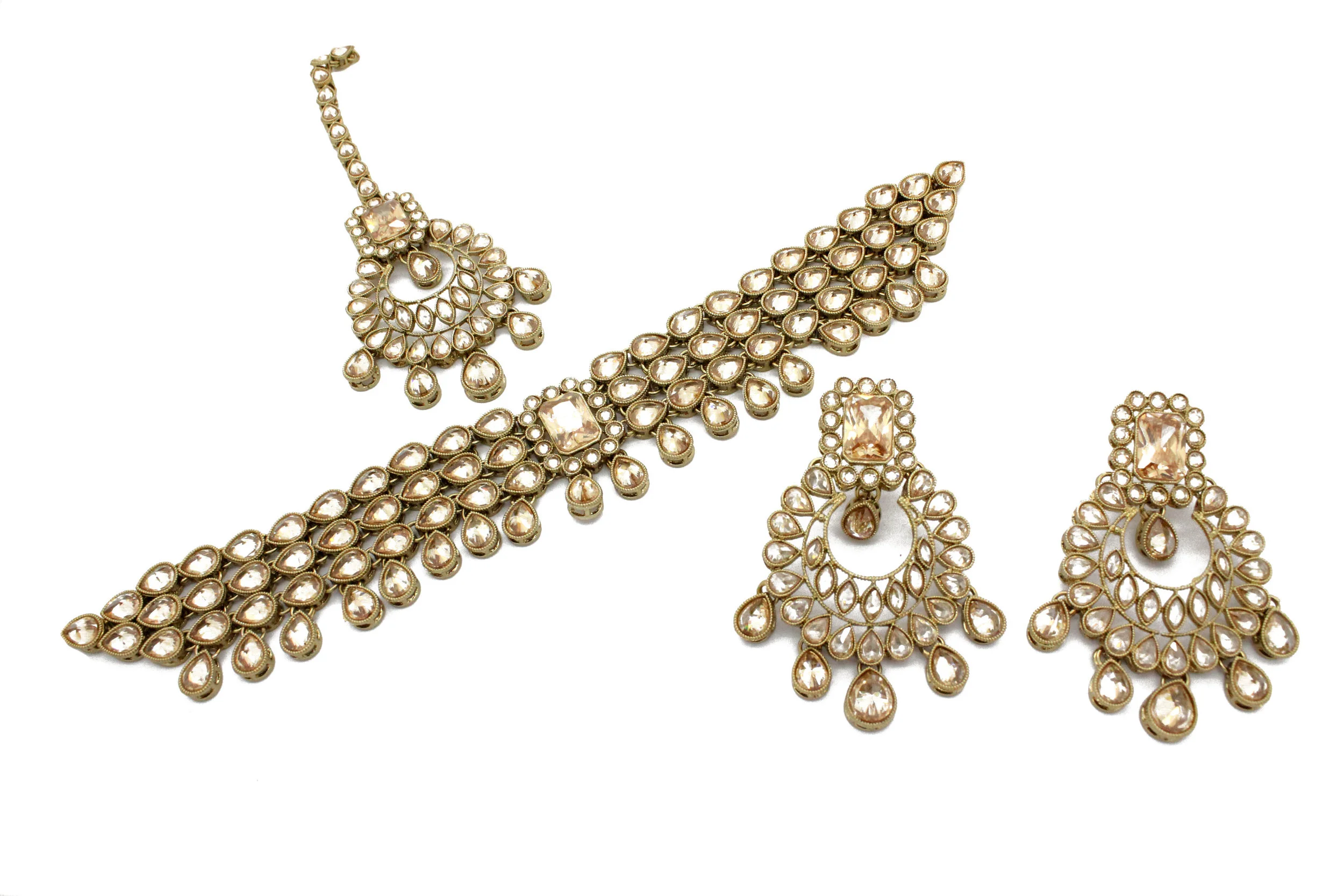 Antique Gold Kundan Stone Indian Asian Bollywood Choker Necklace Jewellery Set 