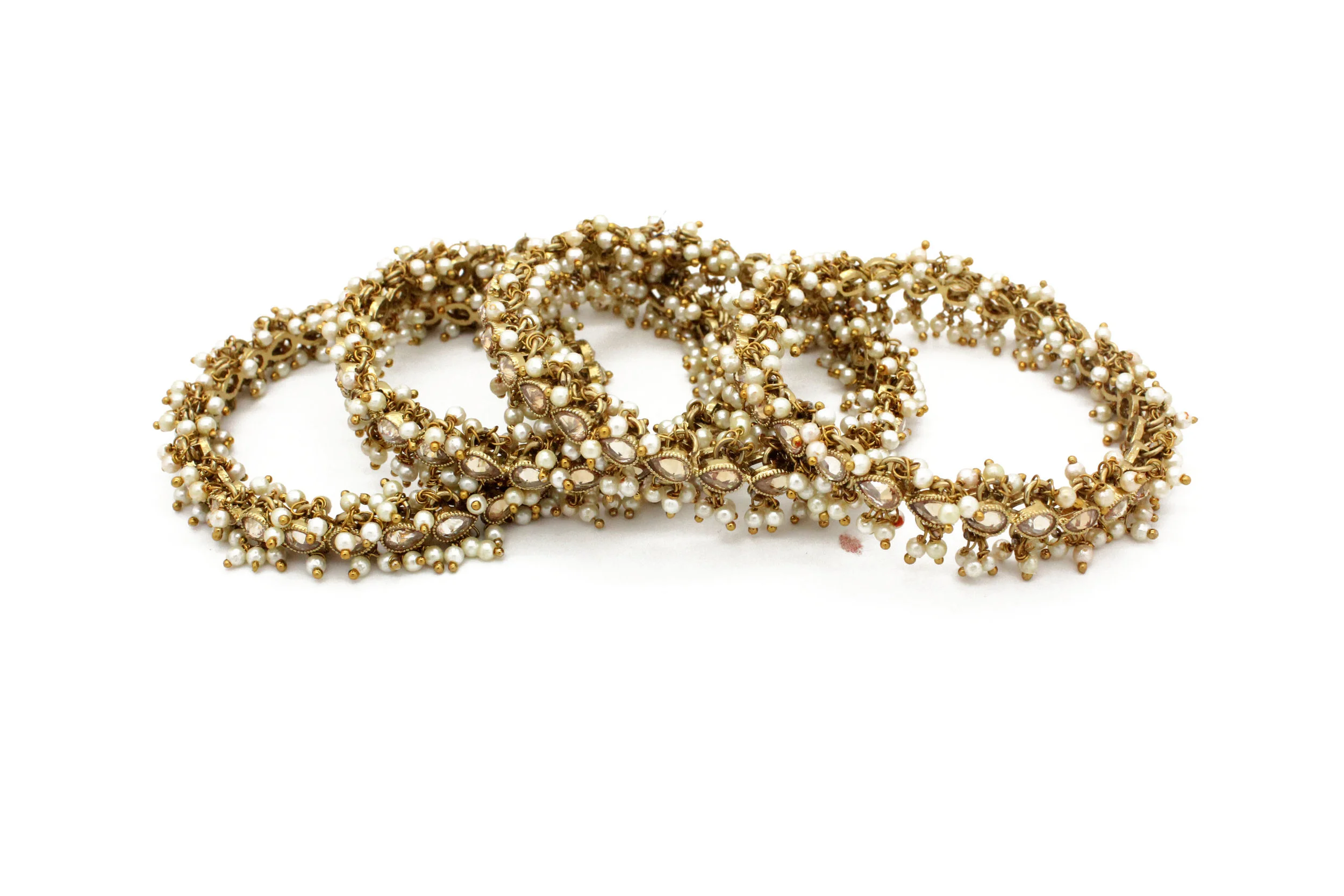 Antique Gold 'MEHARI' Stone Pearl Bangles