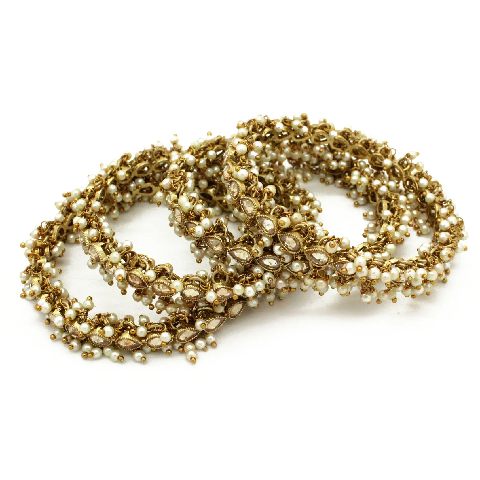 Antique Gold Indian Asian Pearl Zircon Kundan Kangan Bangles Bangle Set Bracelets 