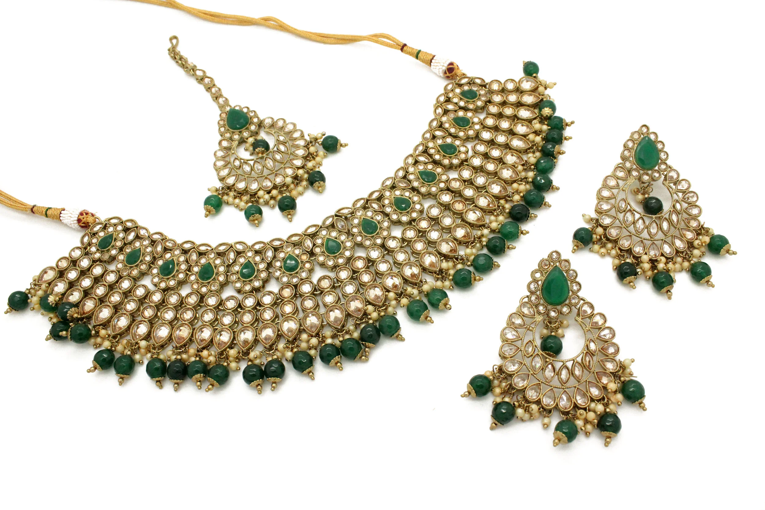 Green Antique Gold 'AMISHA' Necklace Jewellery Set