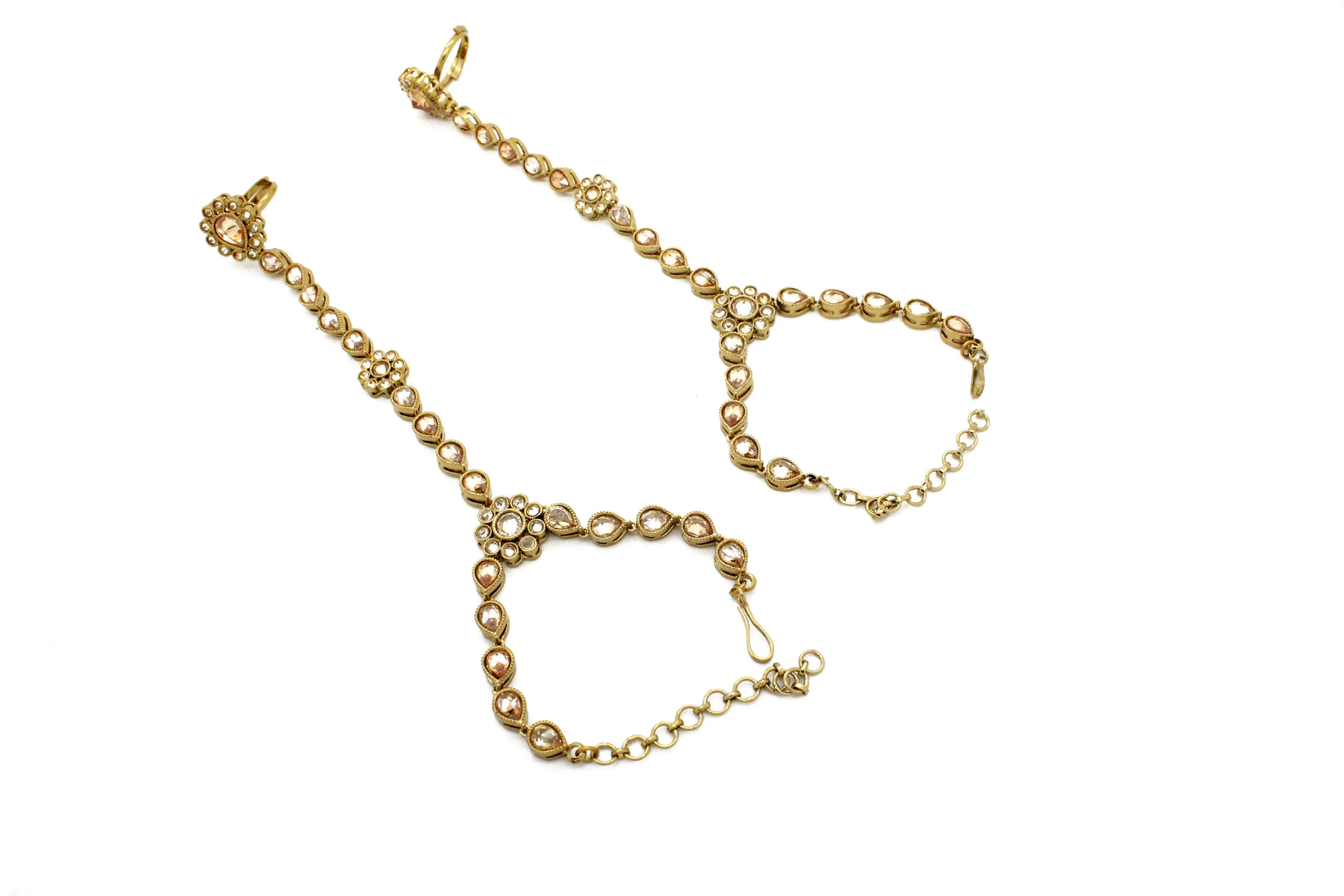 Pair of Antique Gold 'DEVIANA' Kundan Hand Piece Panja Bracelets