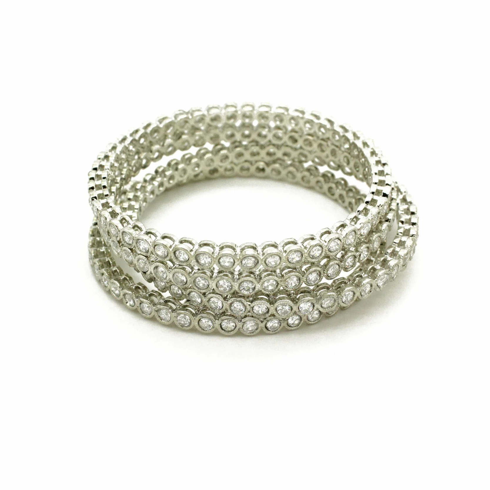 Full Silver Indian Asian Kundan Stone Bangles Churiya Kangans 