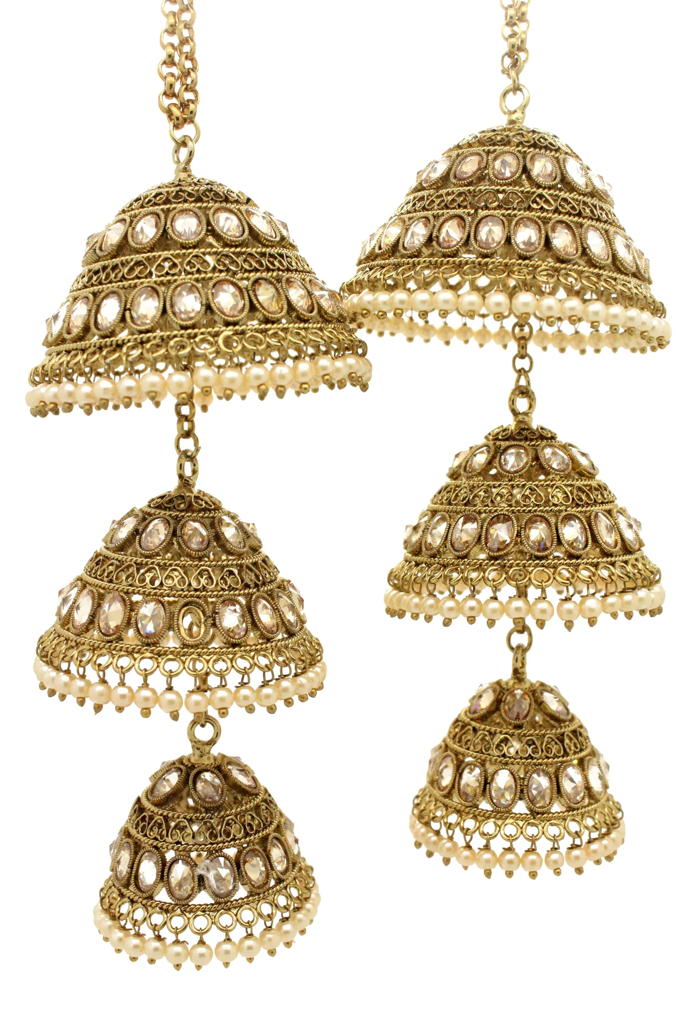 Pair of Antique Gold Pearl Indian Bollywood Bridal Kaleerey Bridal Wedding Indian Bride 