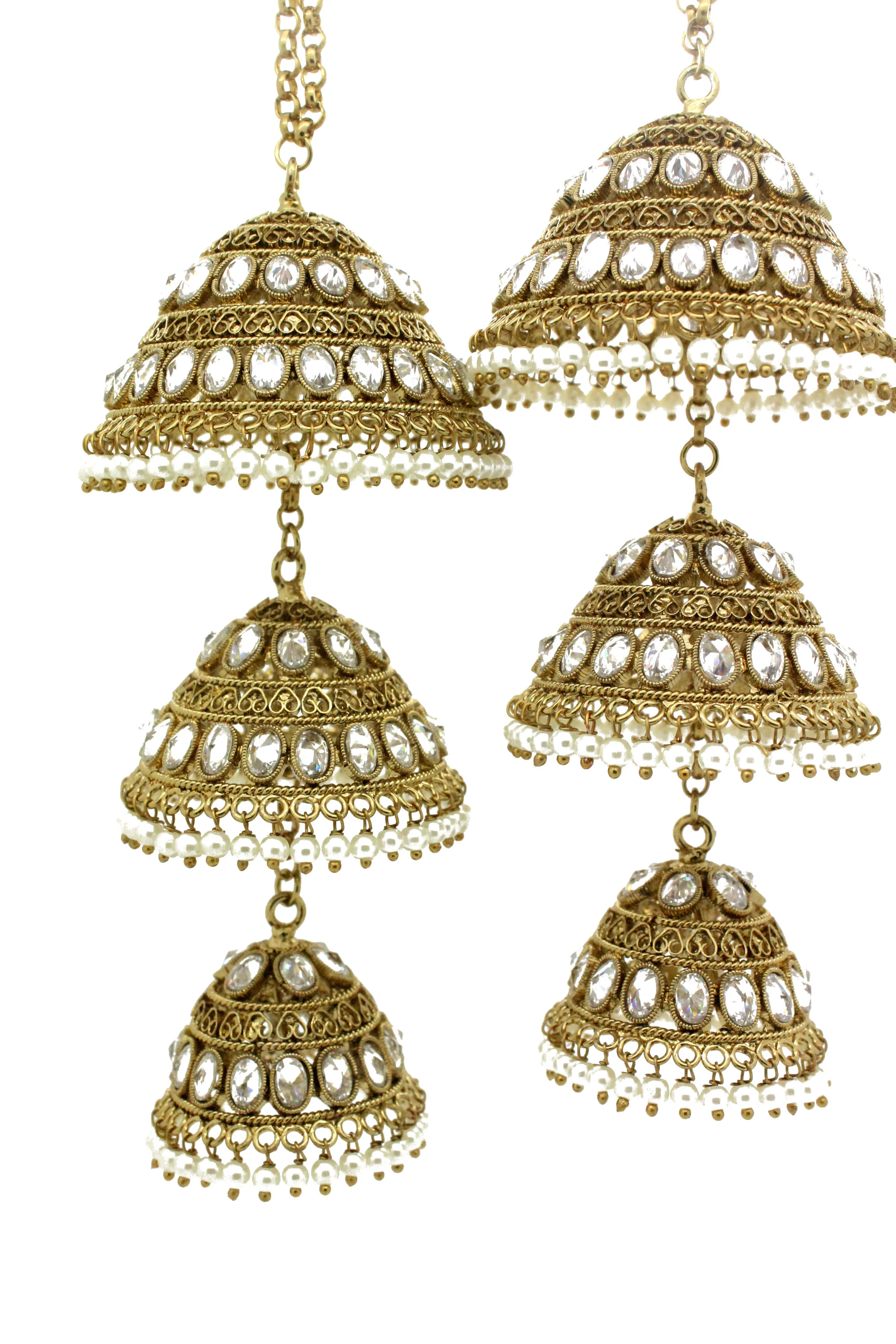 Gold Silver Indian Bride Kundan Stone Kaleerey Jhumki Set 