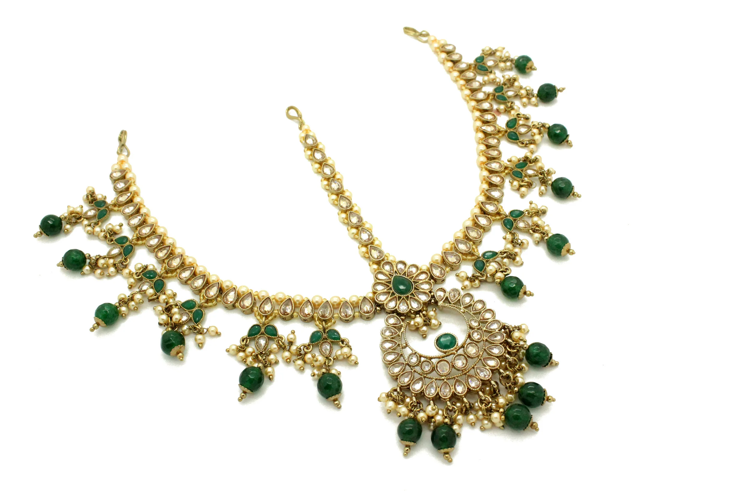 Green Antique Gold 'AVANTIKA' Matha Patti Headpiece