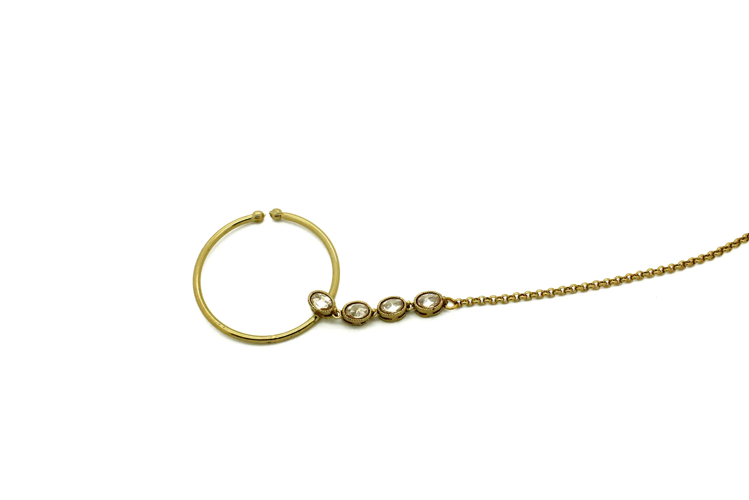 Antique Gold Layered Stone 'RIMI' Nose Chain Nath