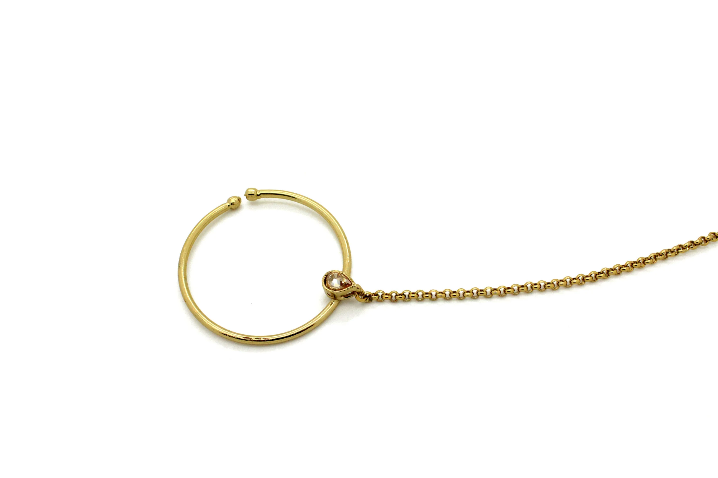Antique Gold Simple Stone 'RIMI' Nose Chain Nath