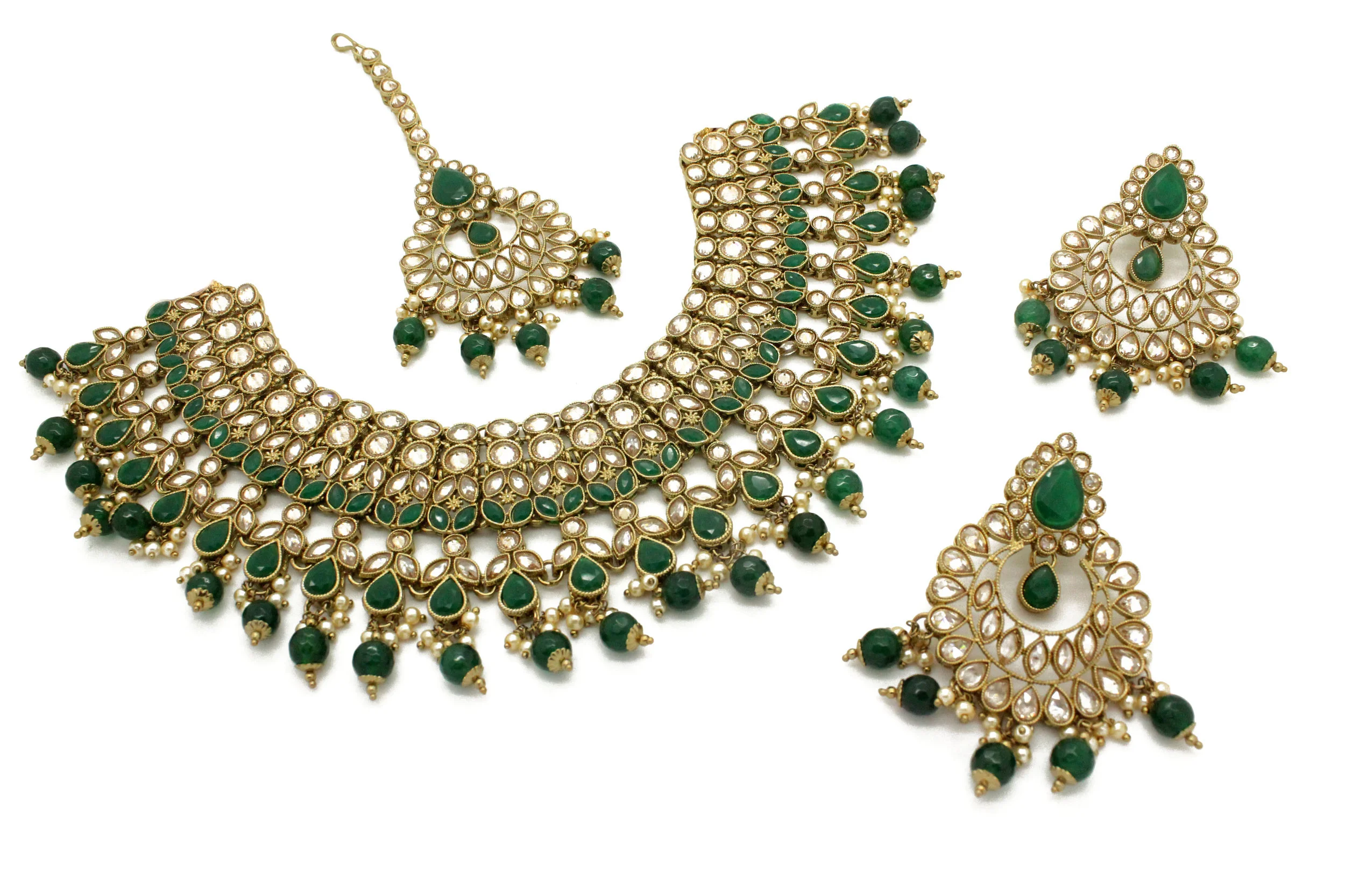 Antique Gold Kundan Stone Necklace Jewellery Jewelry Bridal Set 
