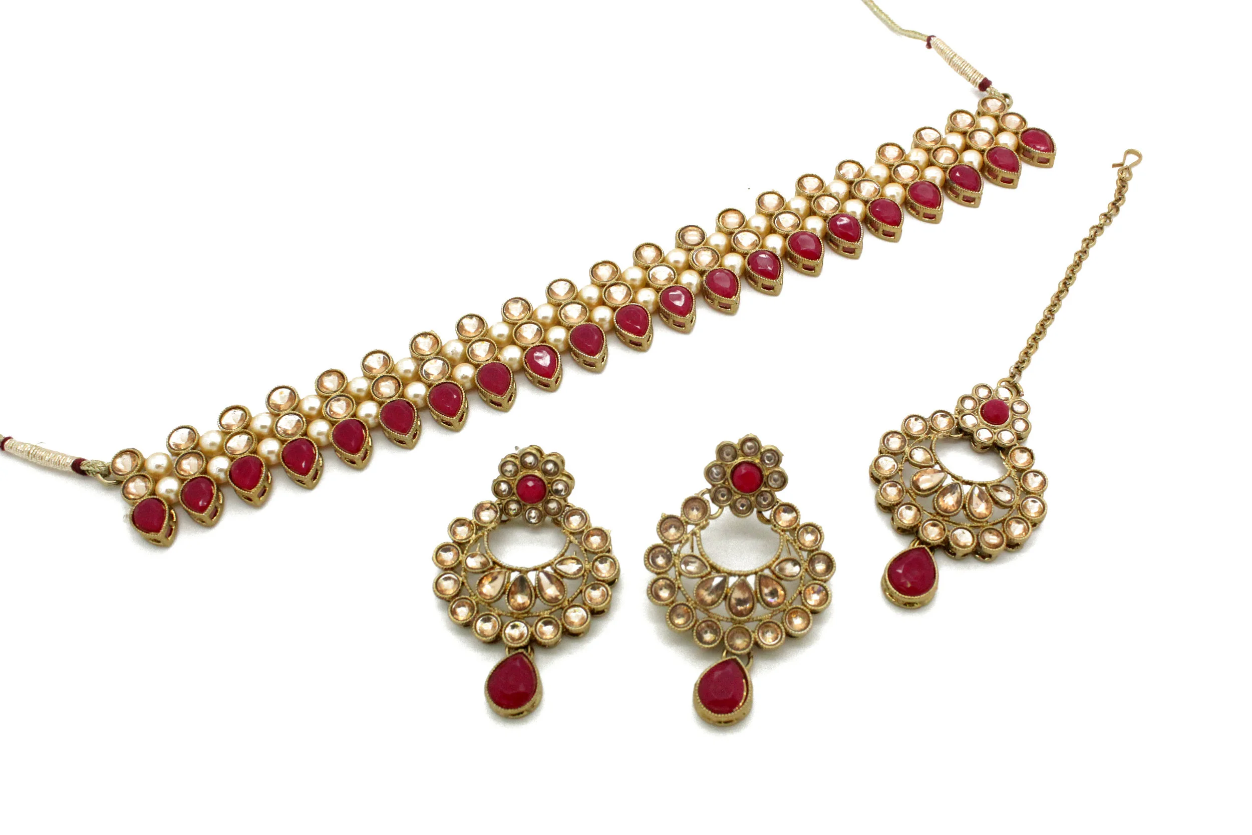 maroon stone necklace set