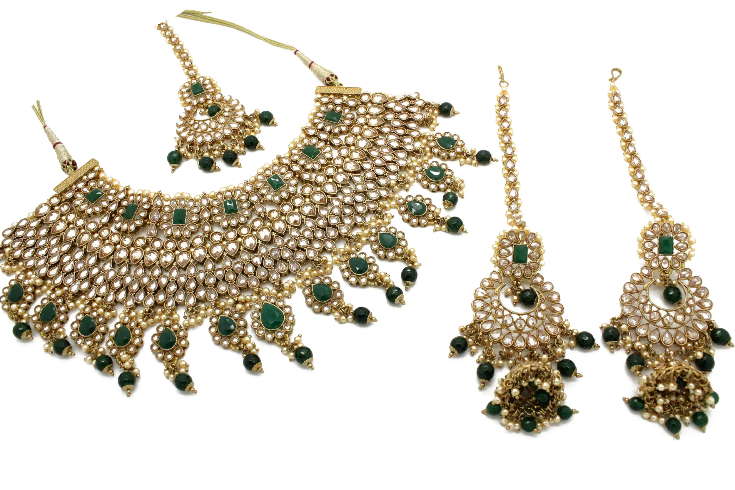 Green Antique Gold 'RANI' Necklace Jewellery Set