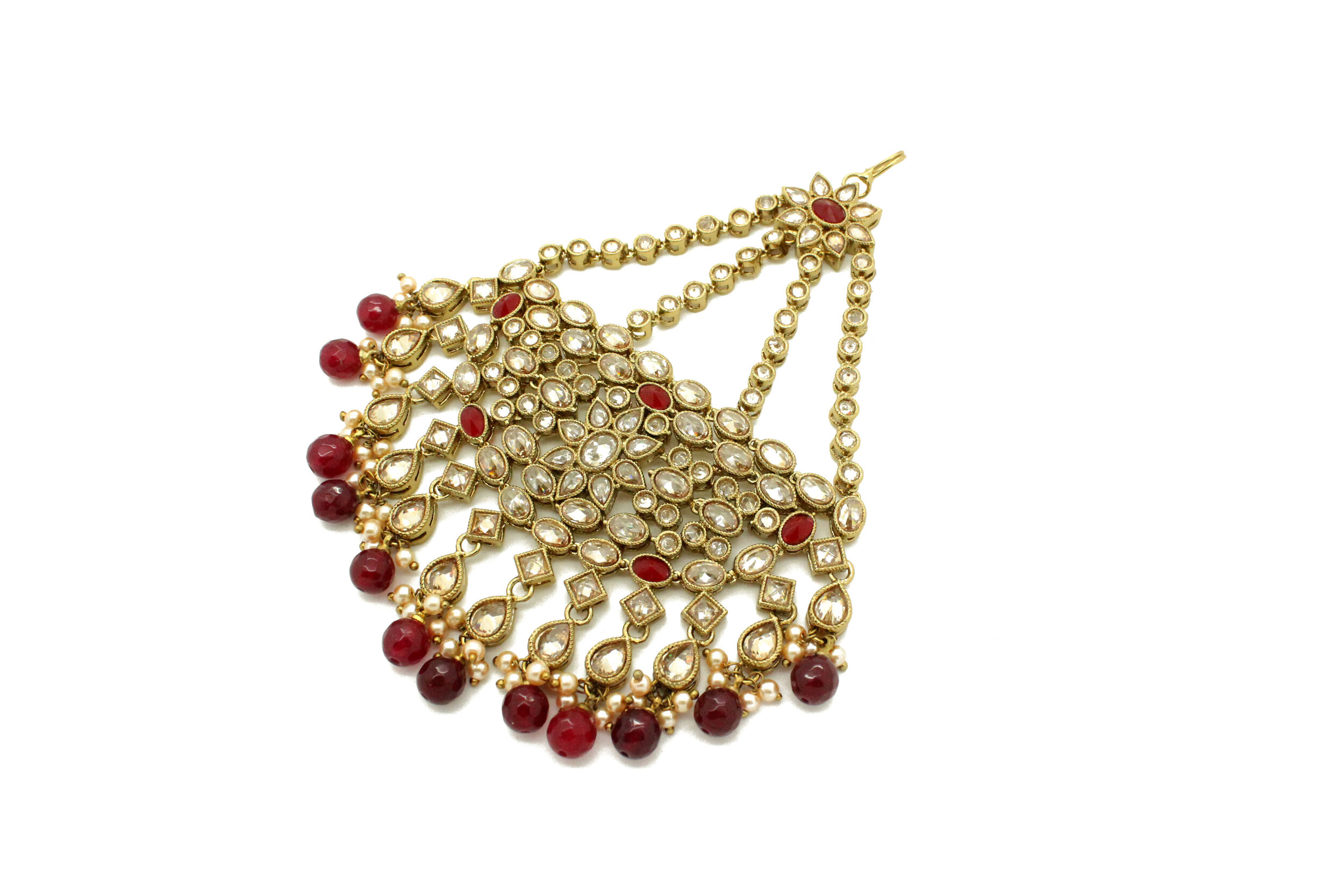 Antique Gold Maroon 'RANI' Jhoomer Pasa Headpiece