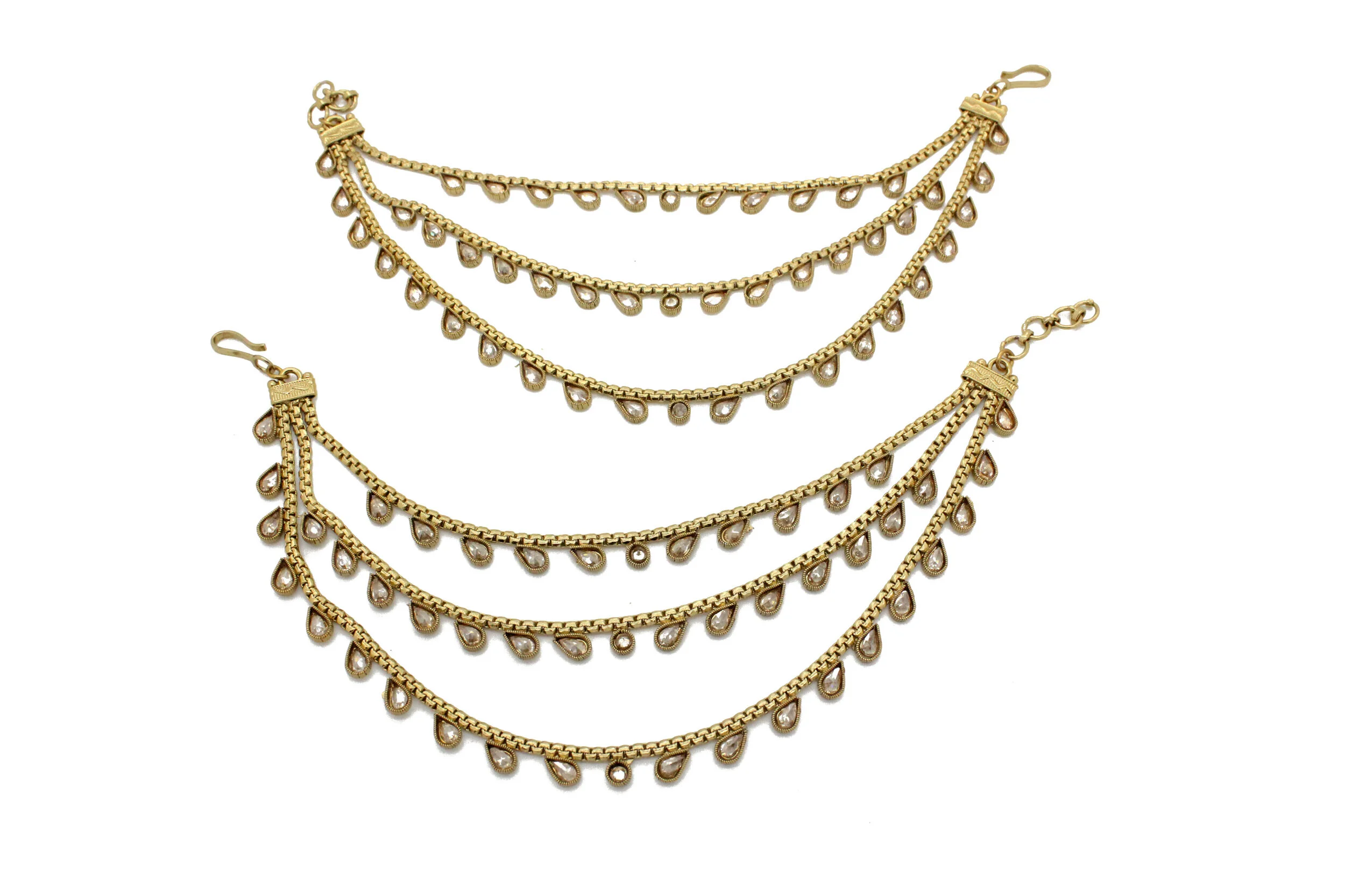 Antique Gold Polki Kundan Layered Saharey Kan Chain Ear Chains