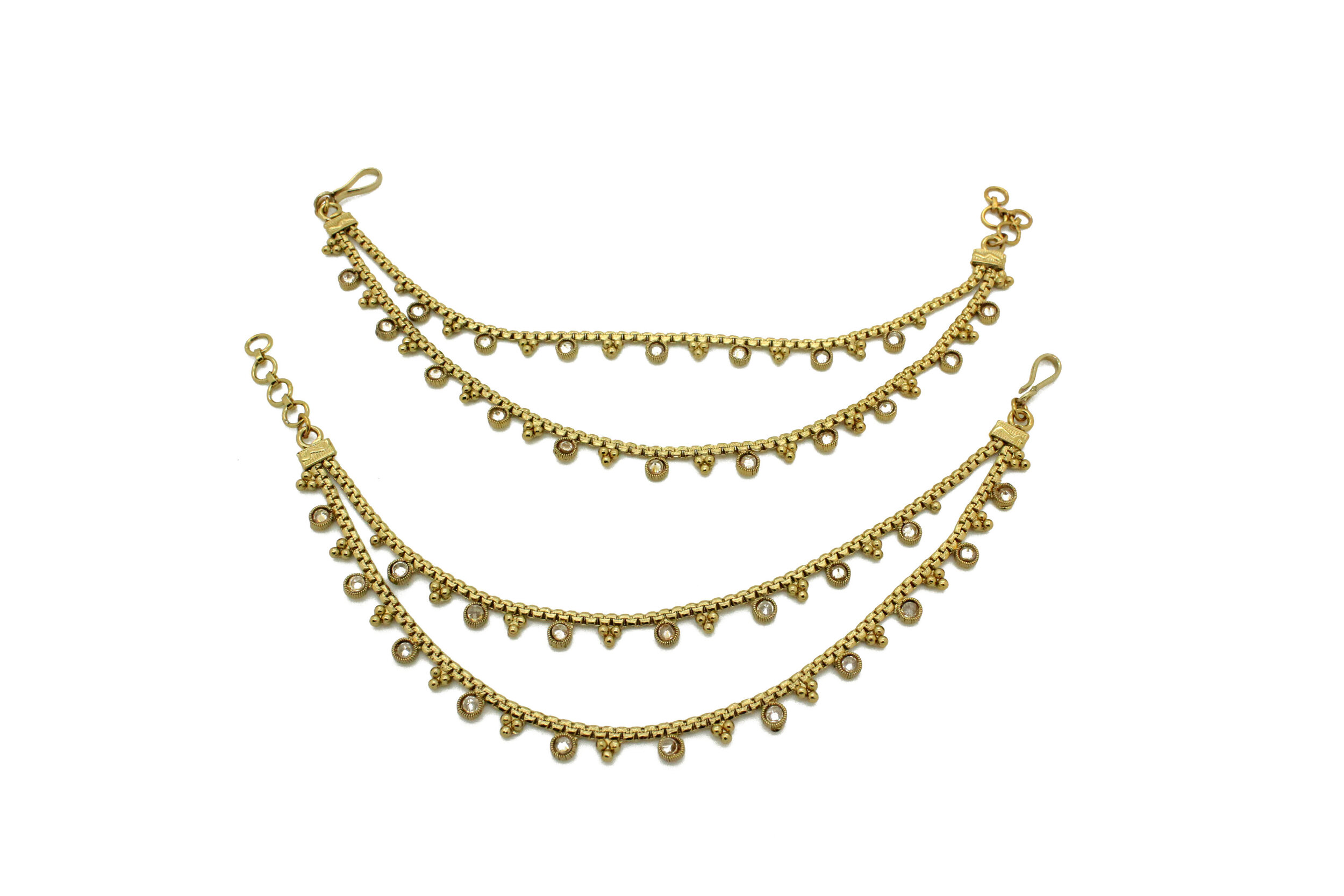 Antique Gold Polki Kundan Layered Saharey Kan Chain Ear Chains 