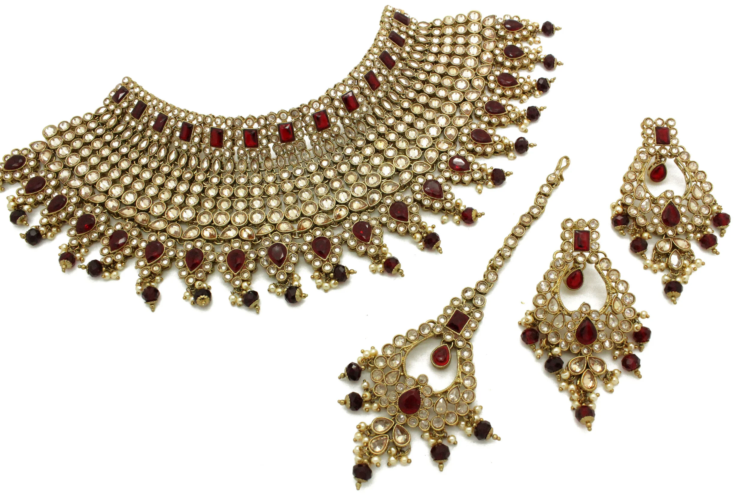 Maroon Antique Gold 'DILBAR' Necklace Jewellery Set
