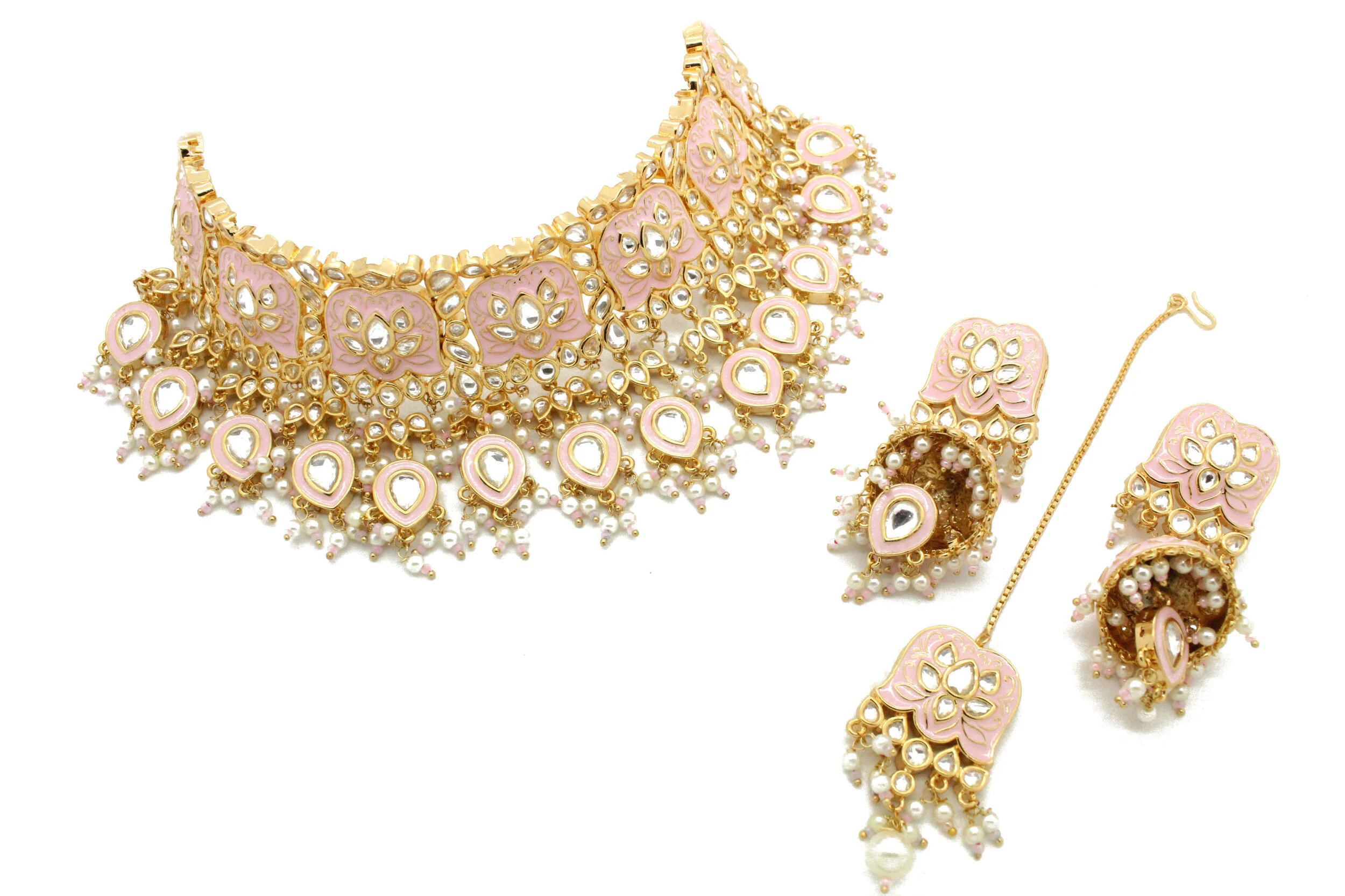 Baby Pink Gold Silver Kundan Meenakari 