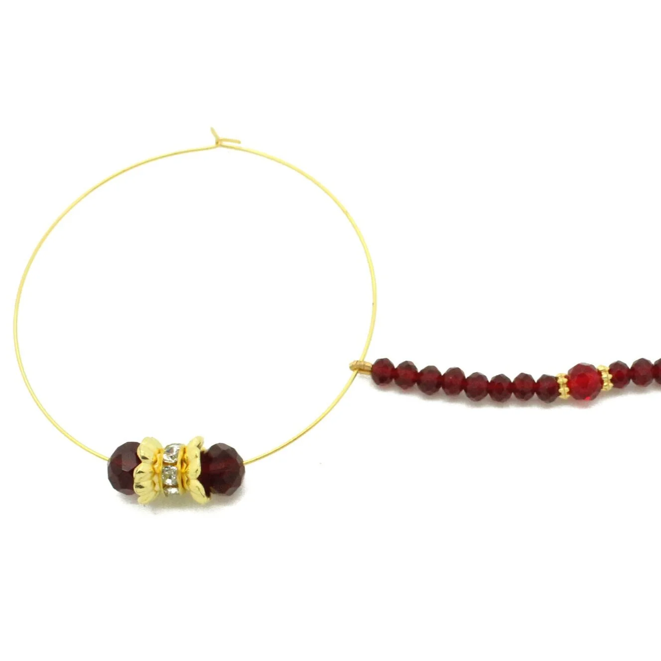 Gold Maroon Beaded Indian Asian Bollywood Nose Chain Nath Nose Piece Bridal Wedding 