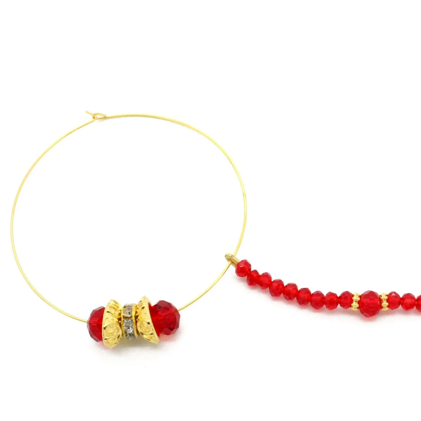 Gold Red Beaded Indian Asian Bollywood Nose Chain Nath Nose Piece Bridal Wedding 