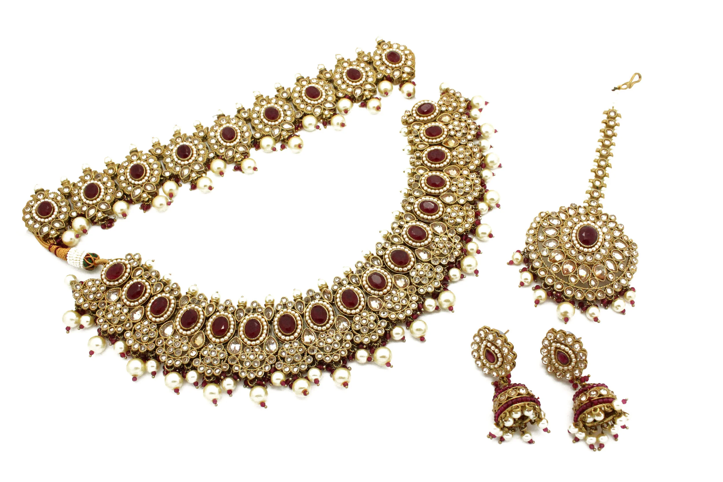 maroon stone necklace set