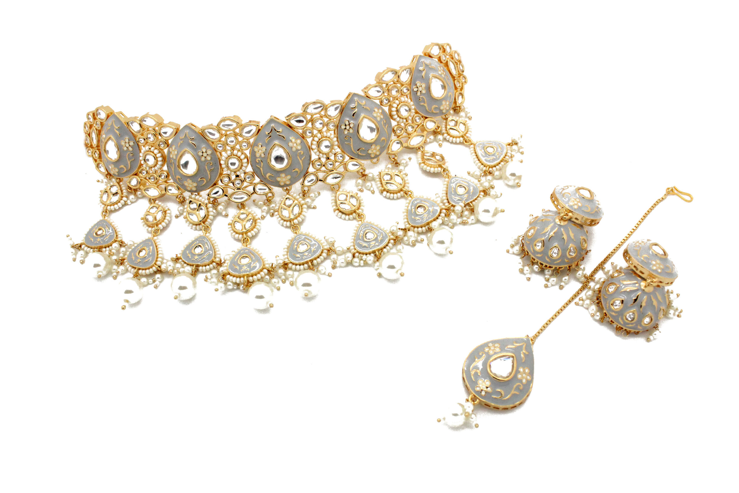 Grey Gold Silver Kundan Meenakari 