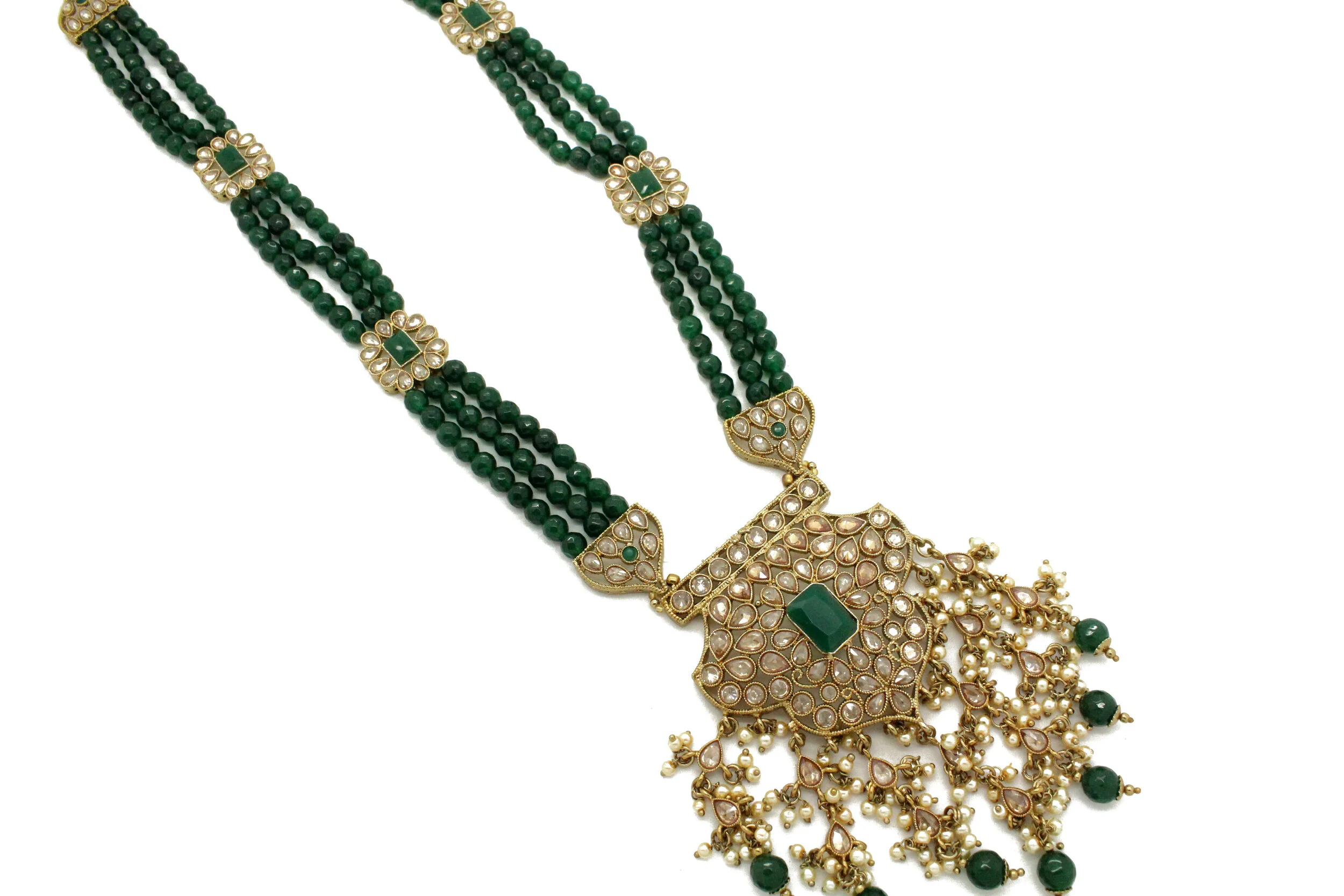 Green Antique Gold Kundan Stone Mala 