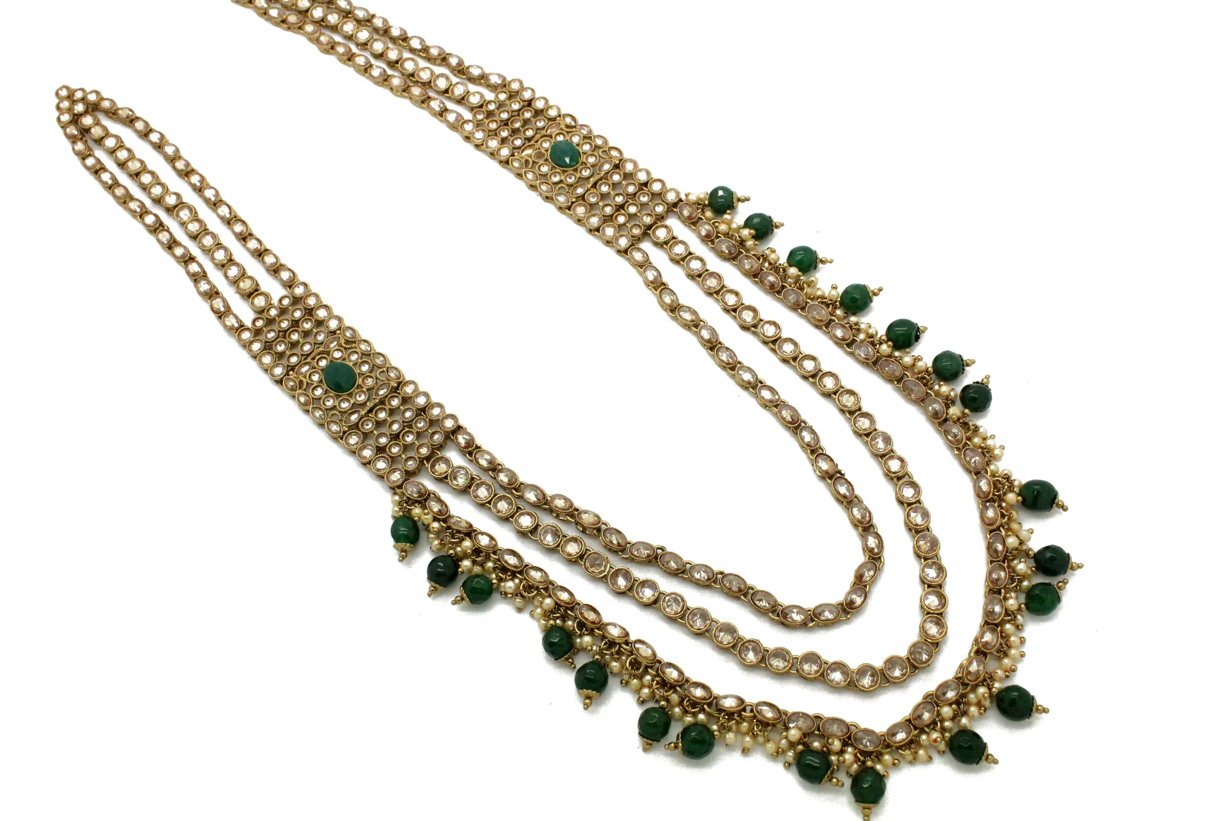 Green Antique Gold Kundan Stone Mala 