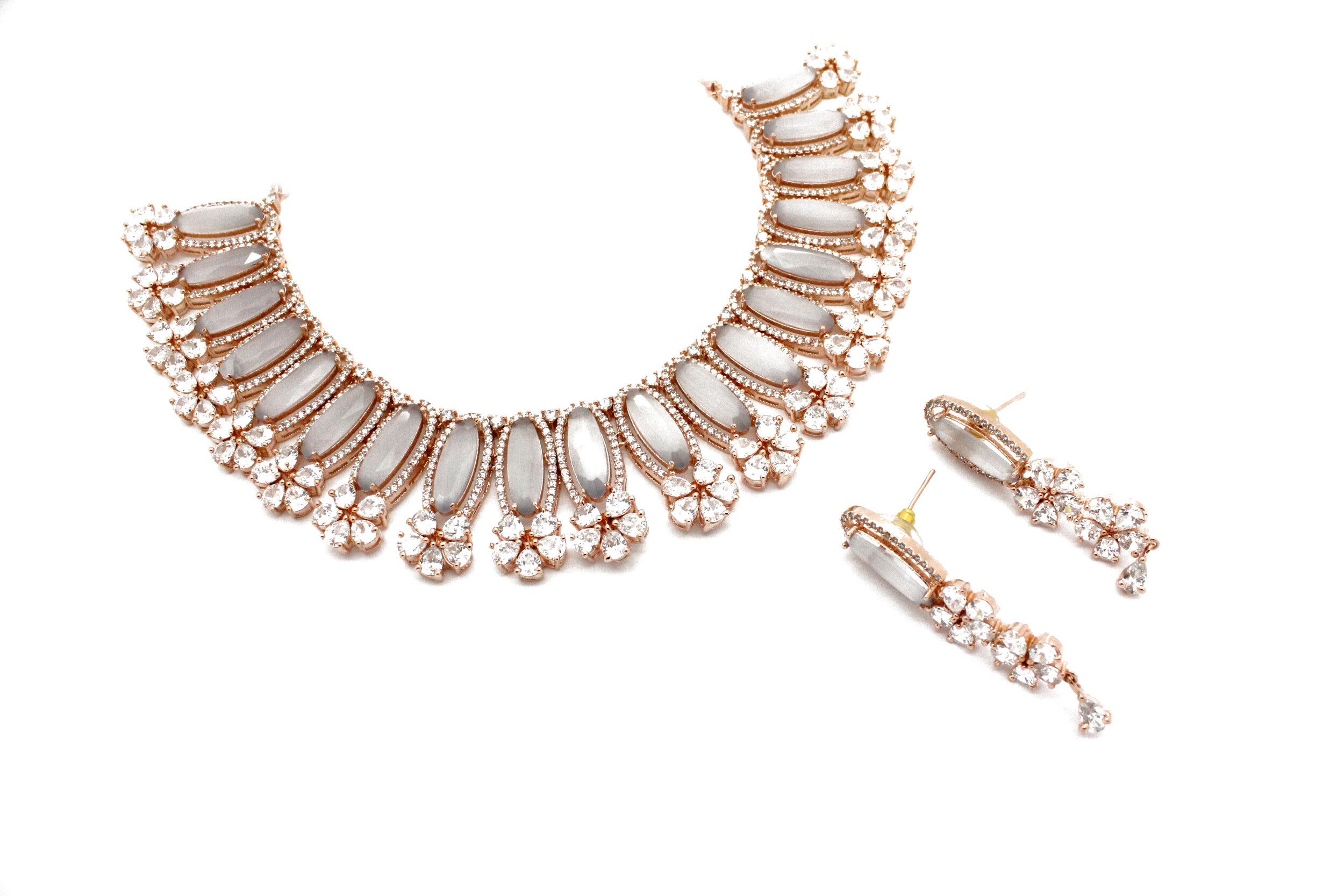 Grey Gold Stone Necklace Jewellery Set