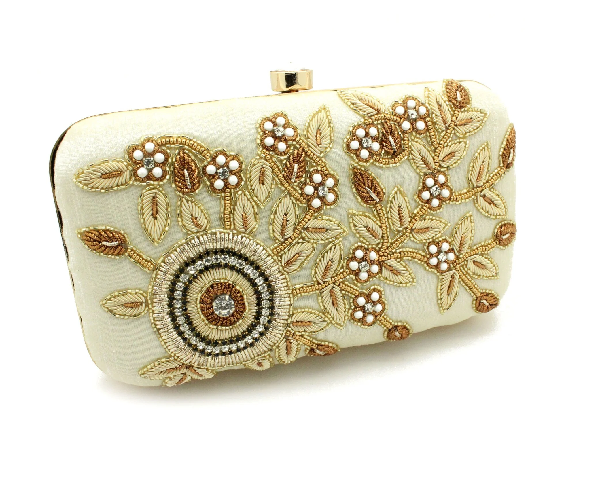 gold and silver clutch bag