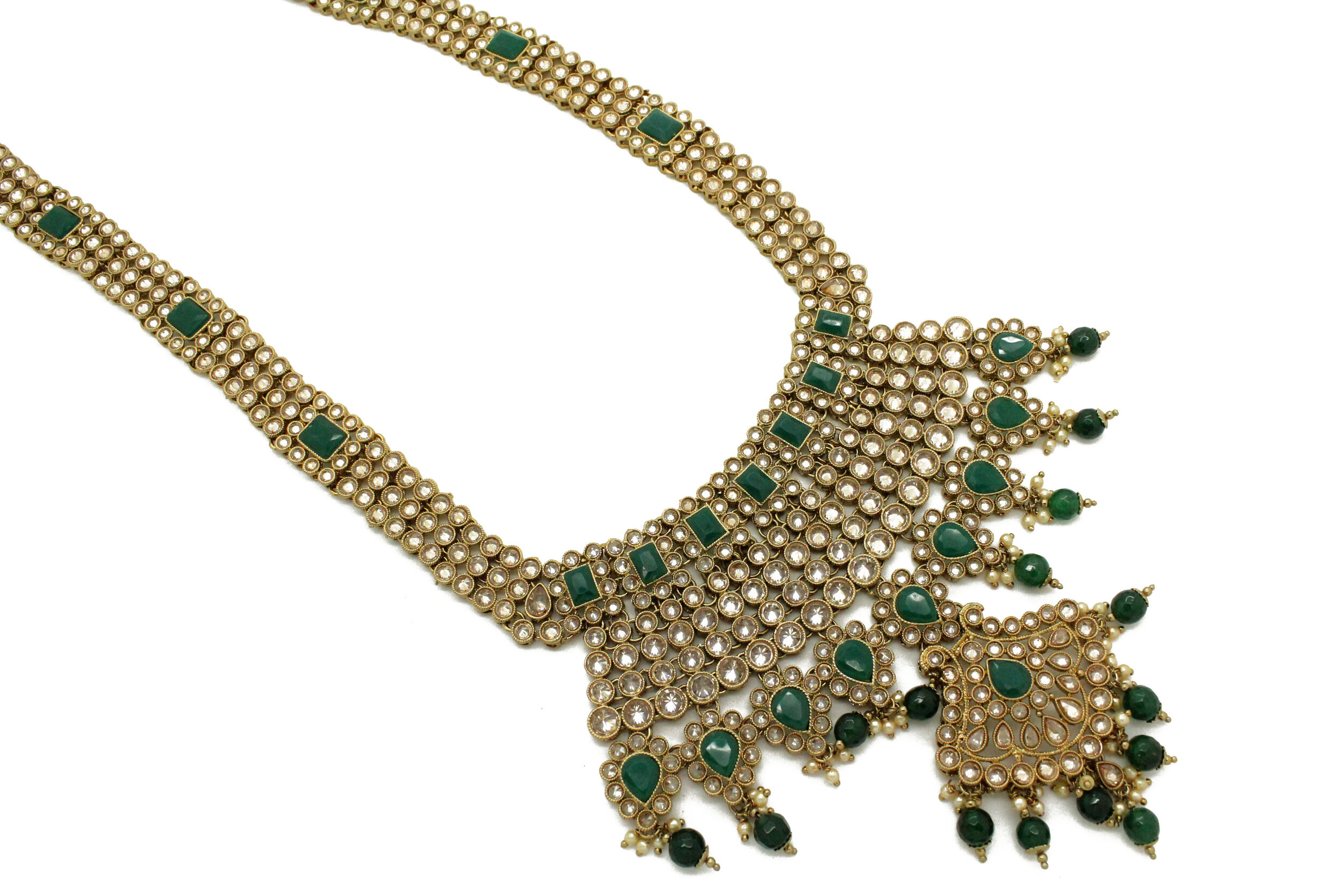 Indian Asian Bollywood Bridal Antique Gold Green Mala Necklace