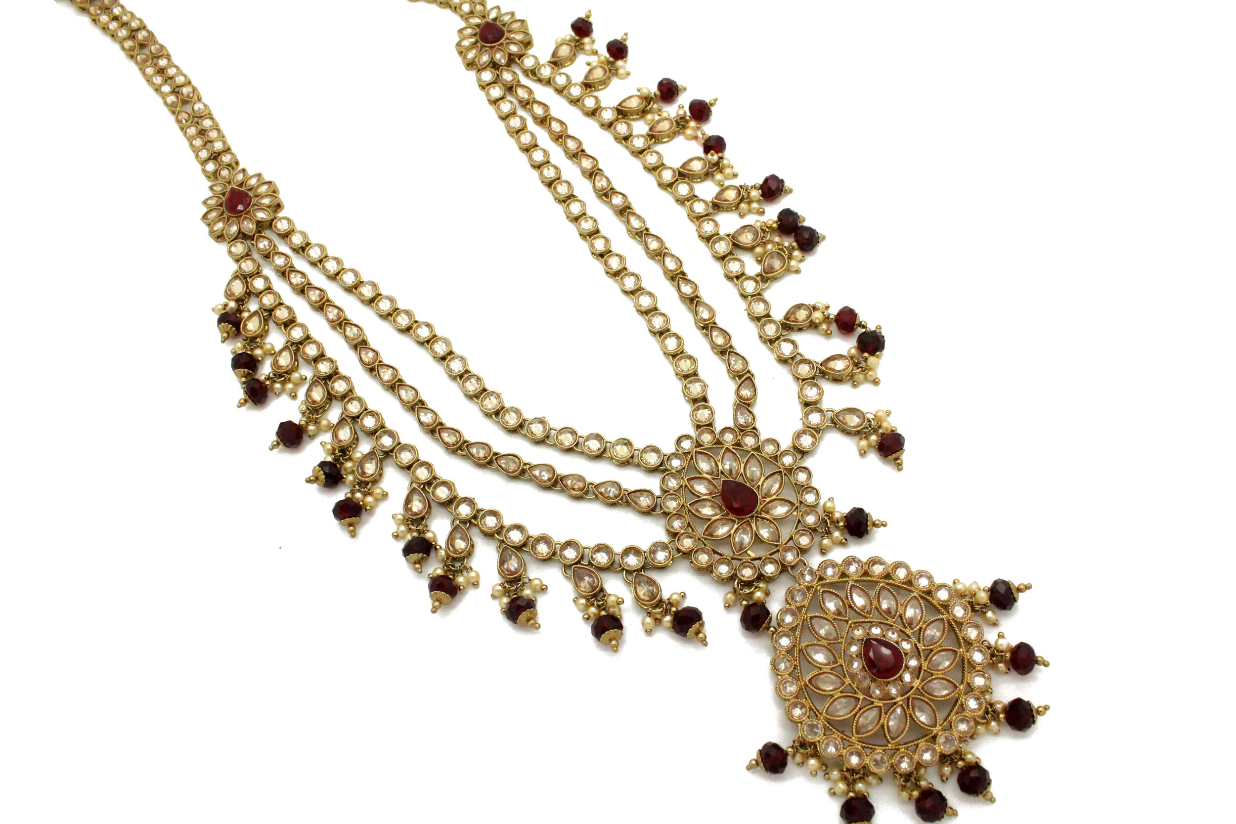 Maroon Antique Gold Indian Asian Bridal Mala Necklace 