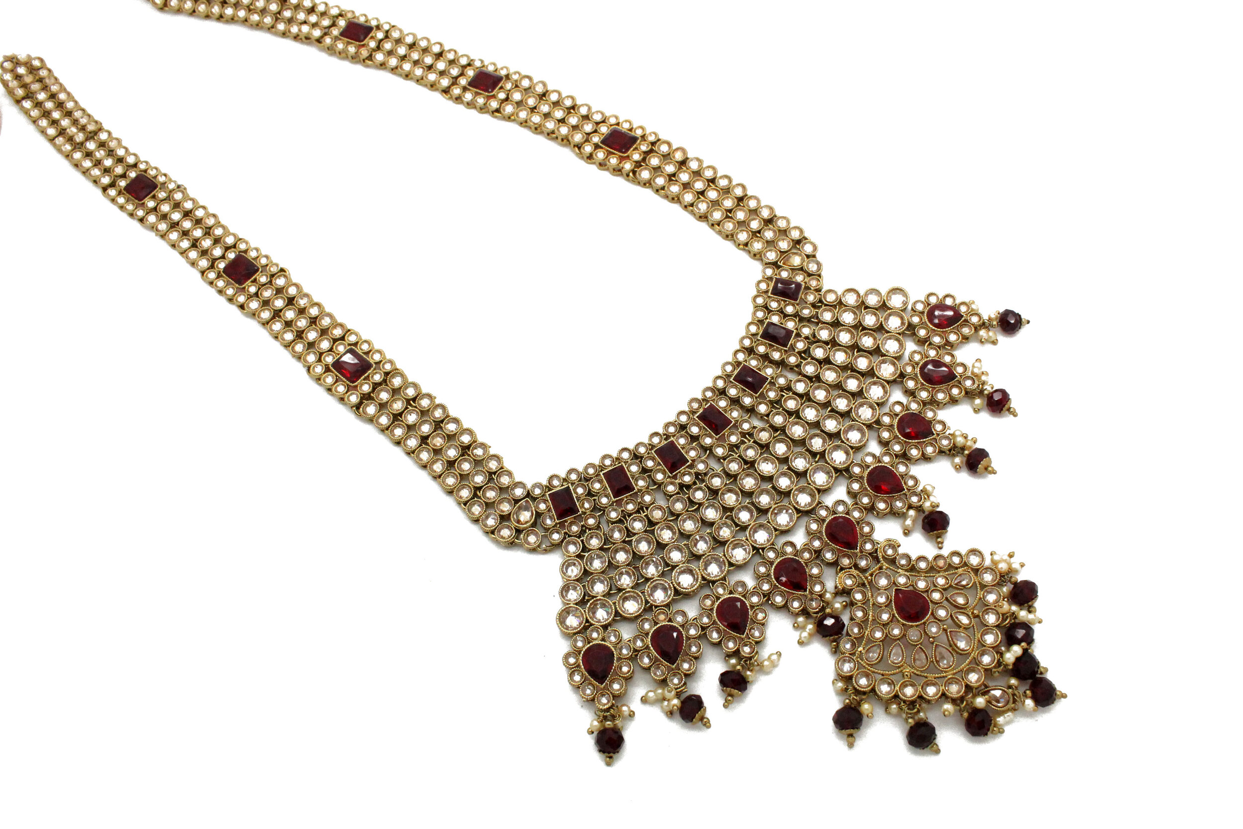 Maroon Antique Gold Indian Asian Bridal Mala Necklace 
