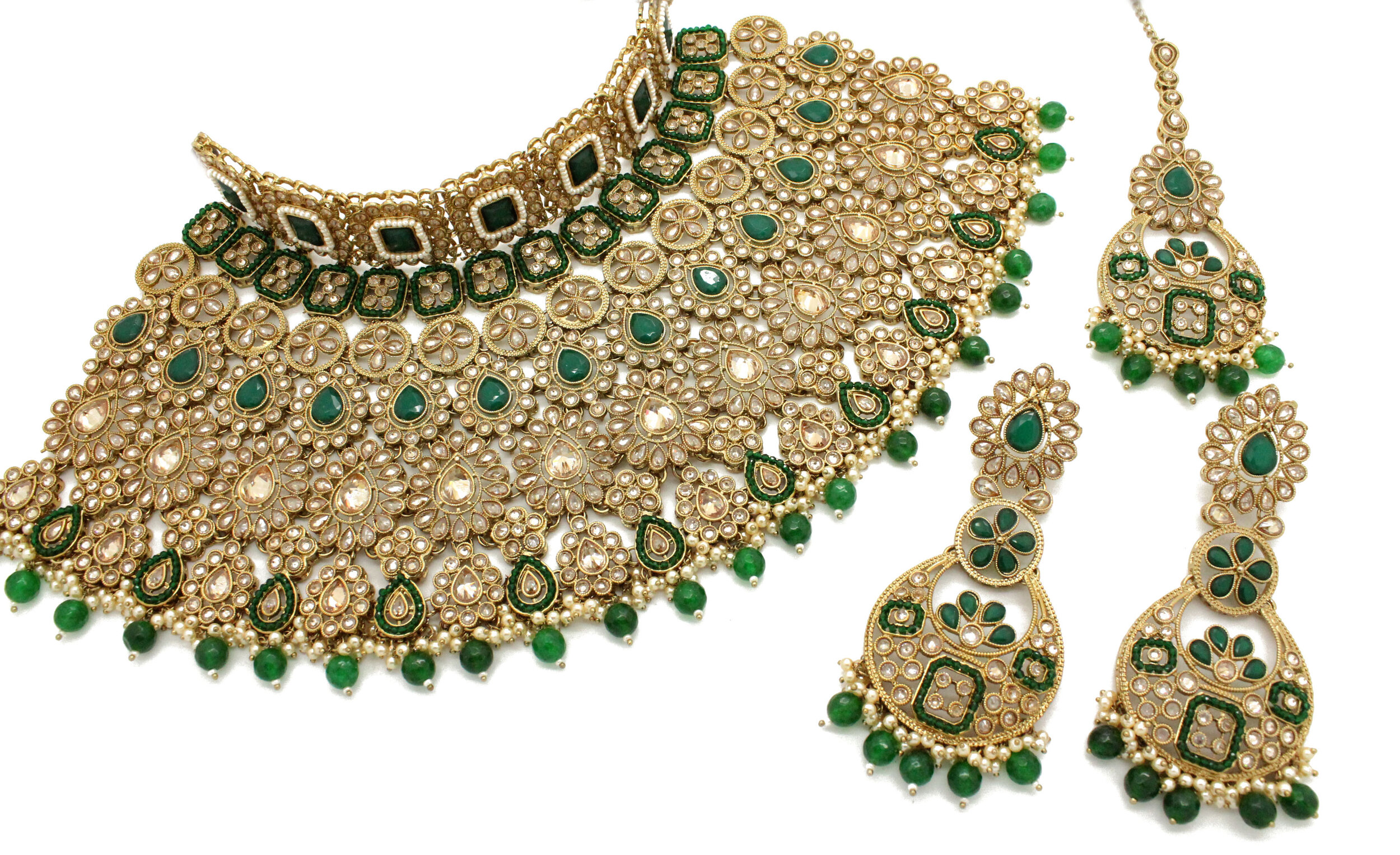 Antique Gold Green Sabyasachi Bridal Necklace Jewellery Jewelry Set 