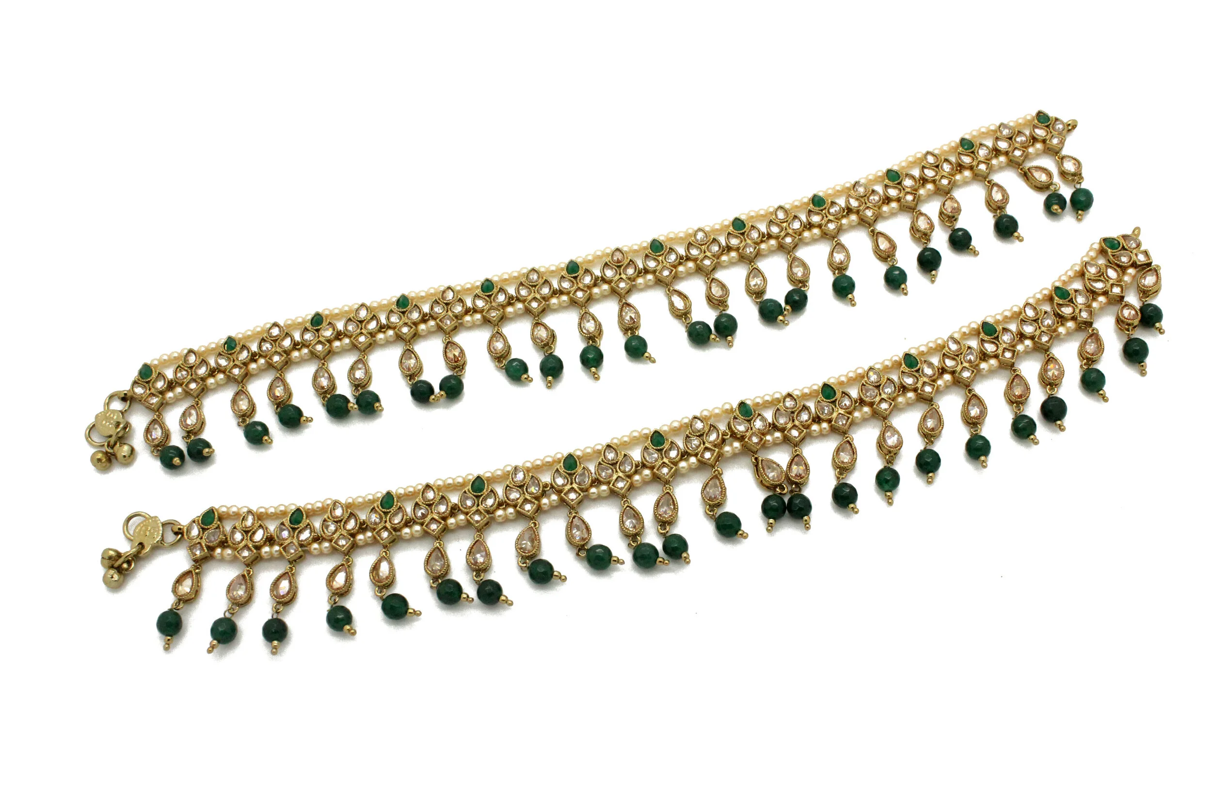 Pair of Green Antique Gold 'MIROHI' Anklets Payals