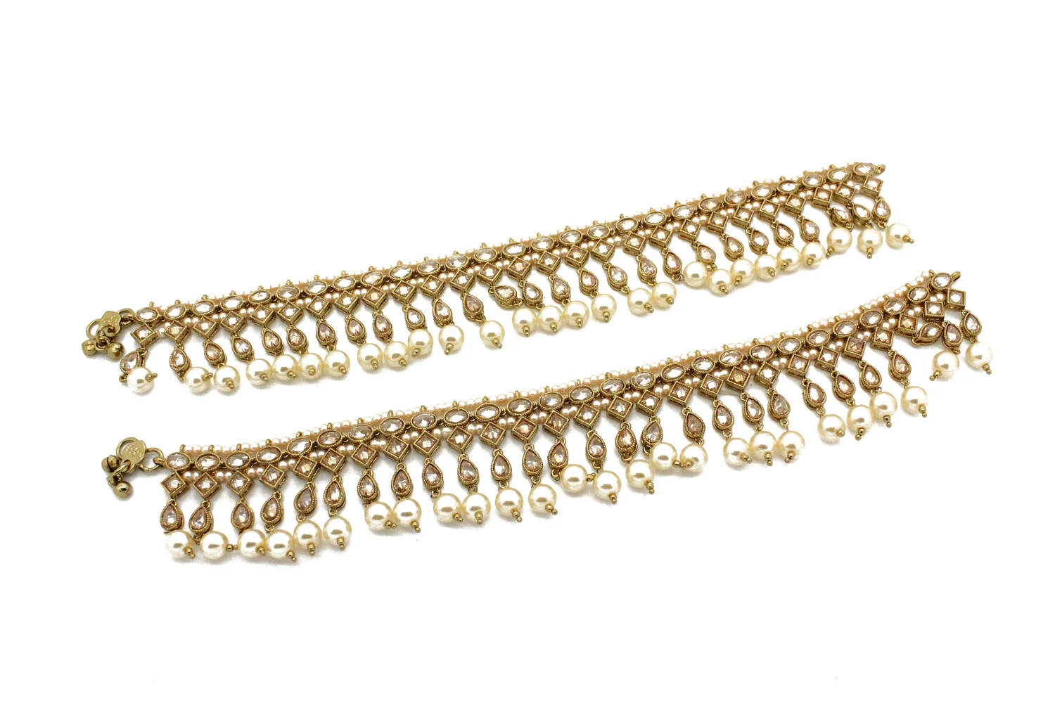 Antique Gold Kundan Polki Pair of Indian Payals Anklets Jhanjar Bridal  Wedding — Glimour Jewellery