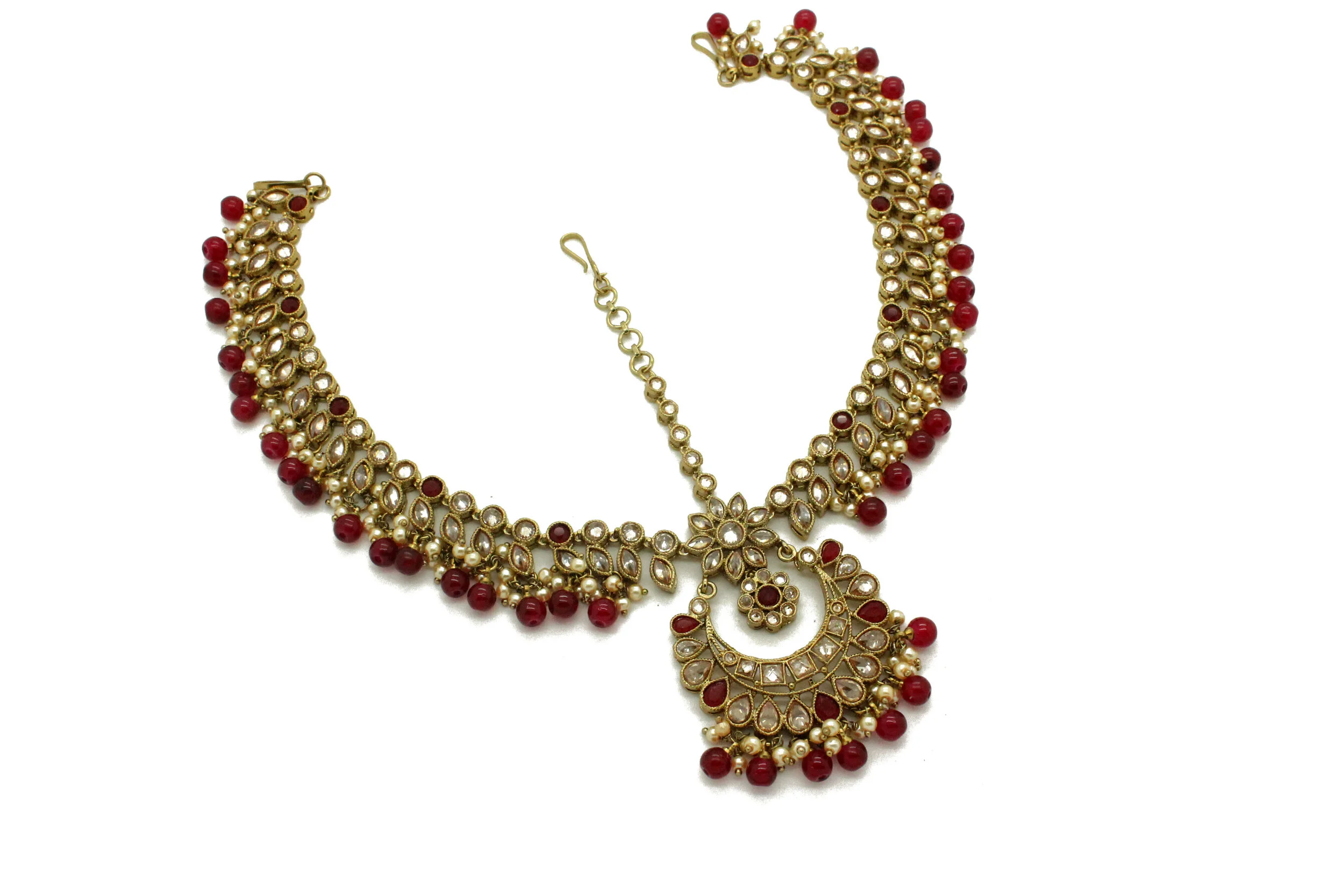 Maroon Antique Gold 'ARADIYA' Matha Patti Headpiece