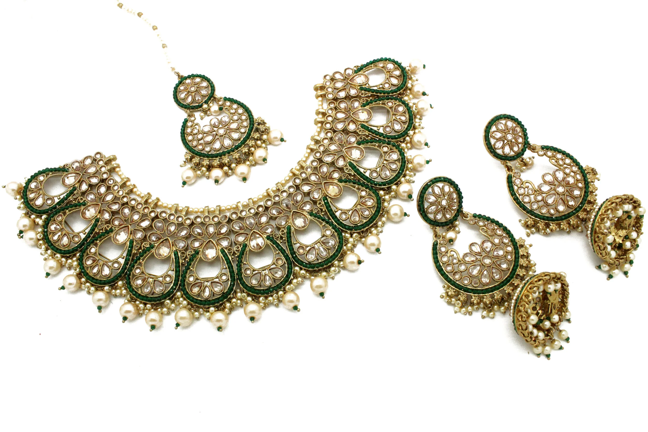 Maroon Antique Gold Indian Asian Bridal Necklace Jewellery Jewelry Set Wedding