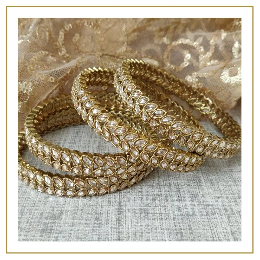 Antique Gold Indian Kundan Bangle Set Kangans Churiya Choora Bangles Bridal Set