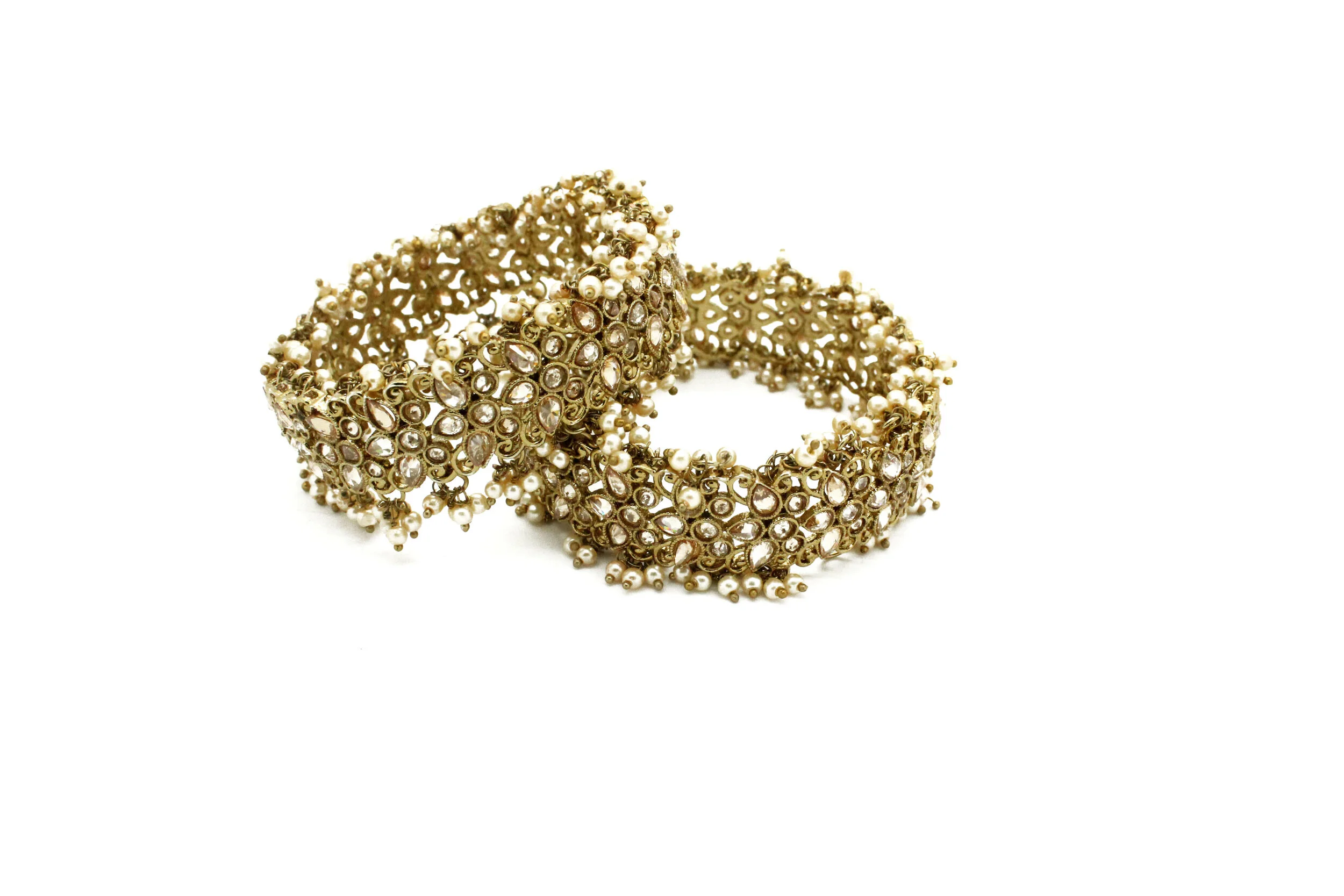 Pair of Antique Gold 'KAINAAT' Pearl Kundan Bangles