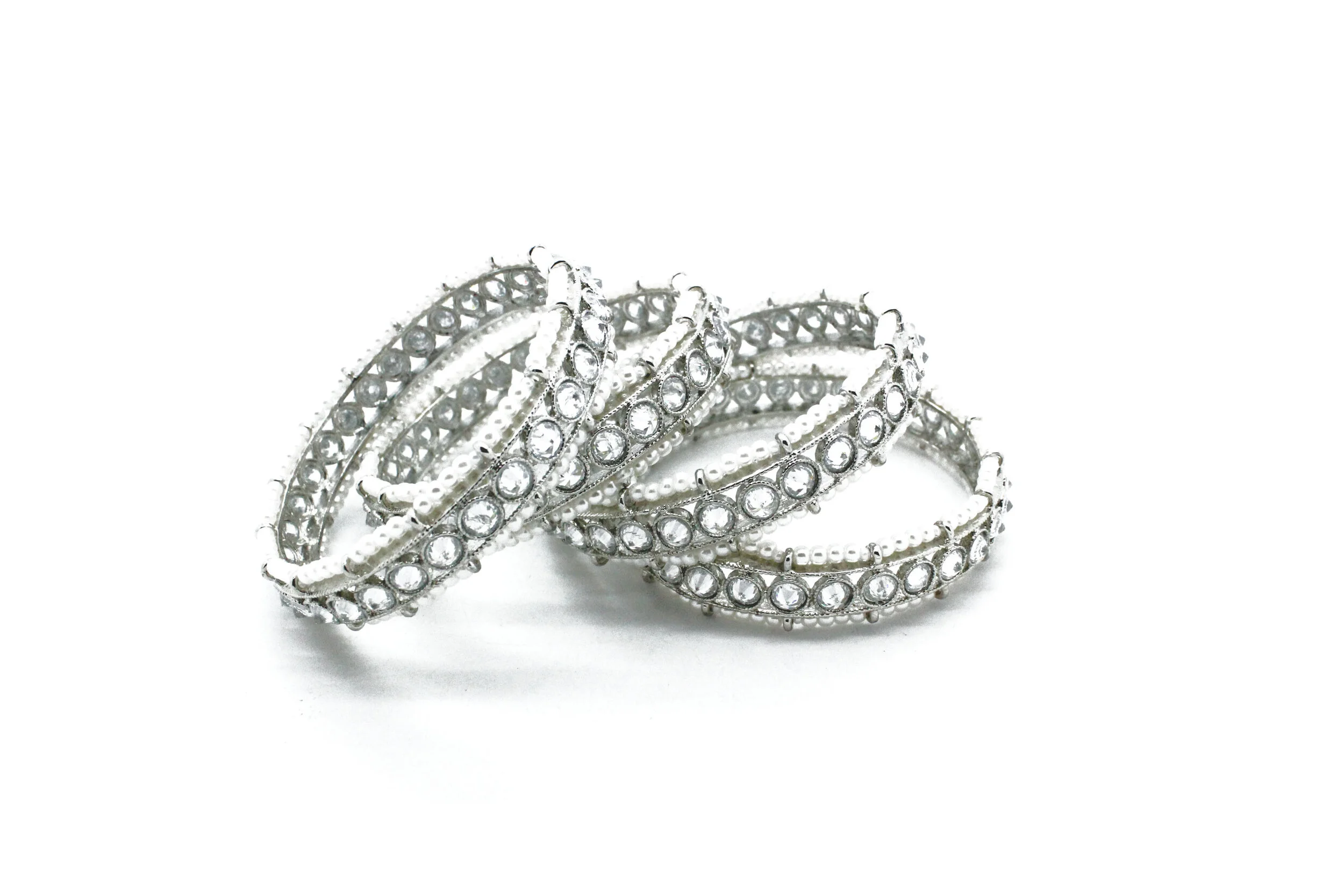 Set of 4 Silver 'HINA' Pearl Bangles