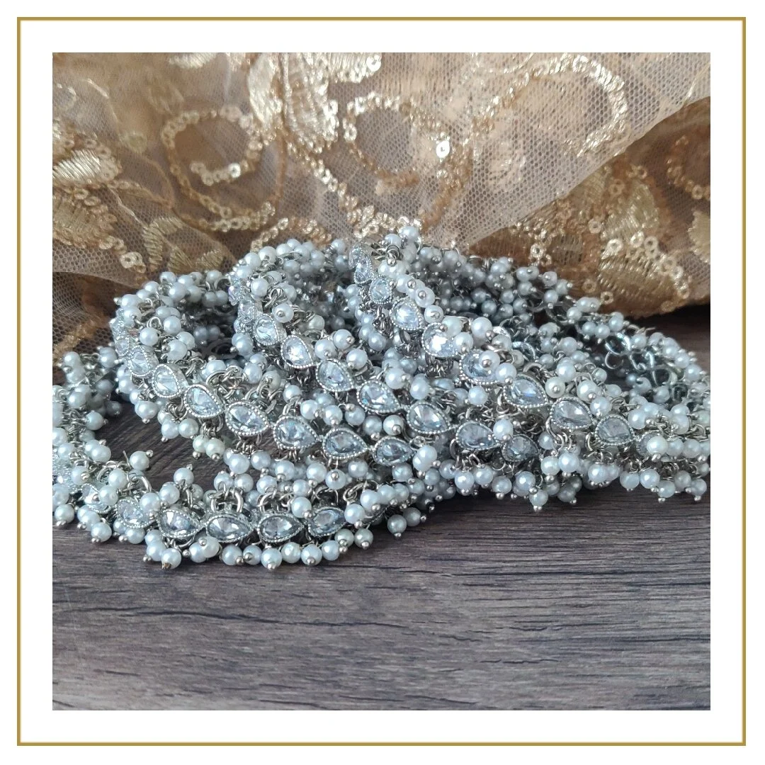 Silver Indian Asian Pearl Zircon Kundan Kangan Bangles Bangle Set Bracelets