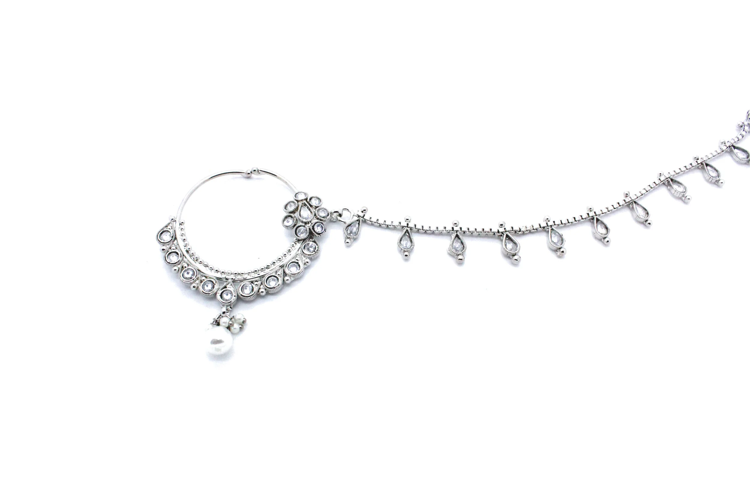Silver Kundan 'AYRA' Nath Nose Chain