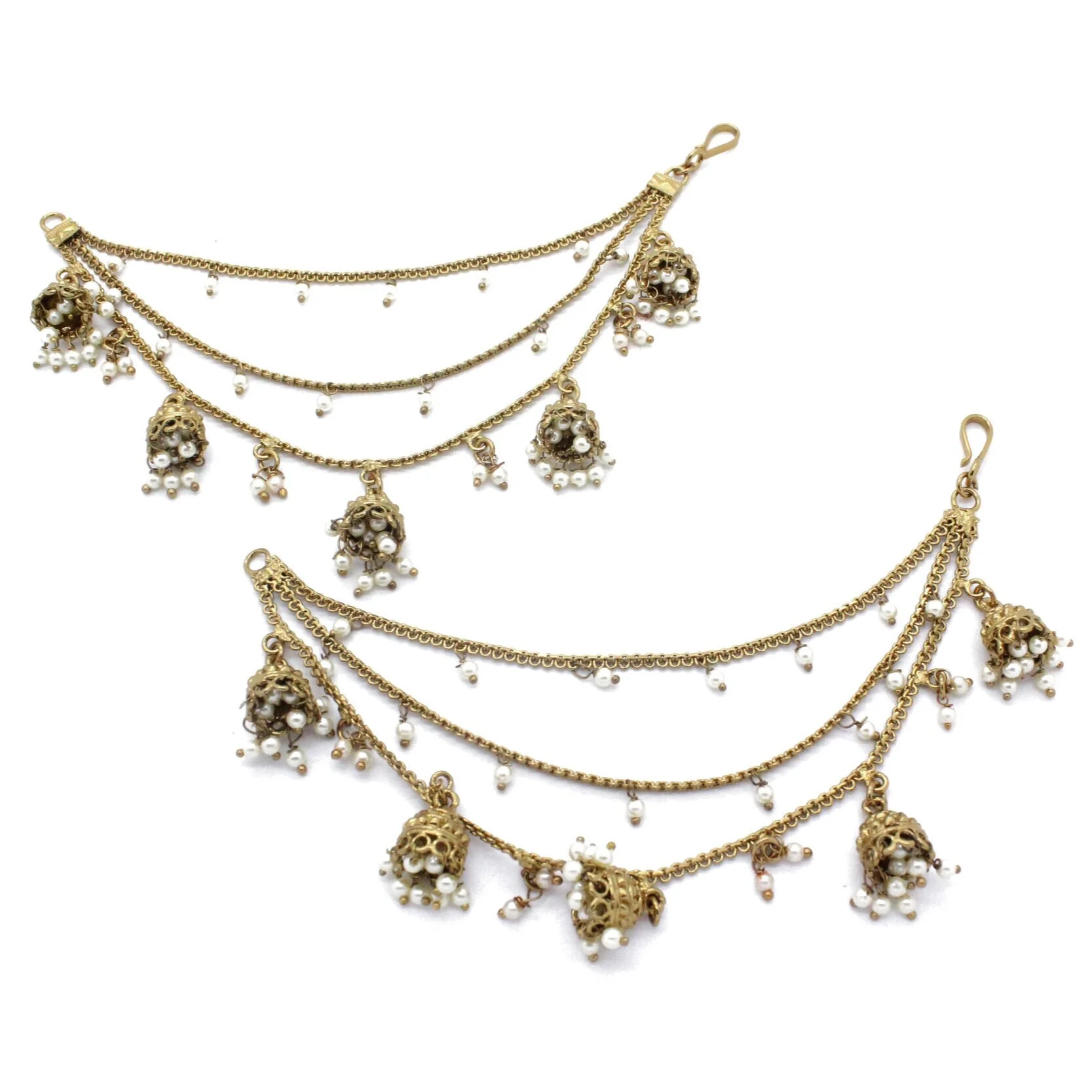 Indian Asian Antique Gold Jhumki Drop Ear Chain Saharey 