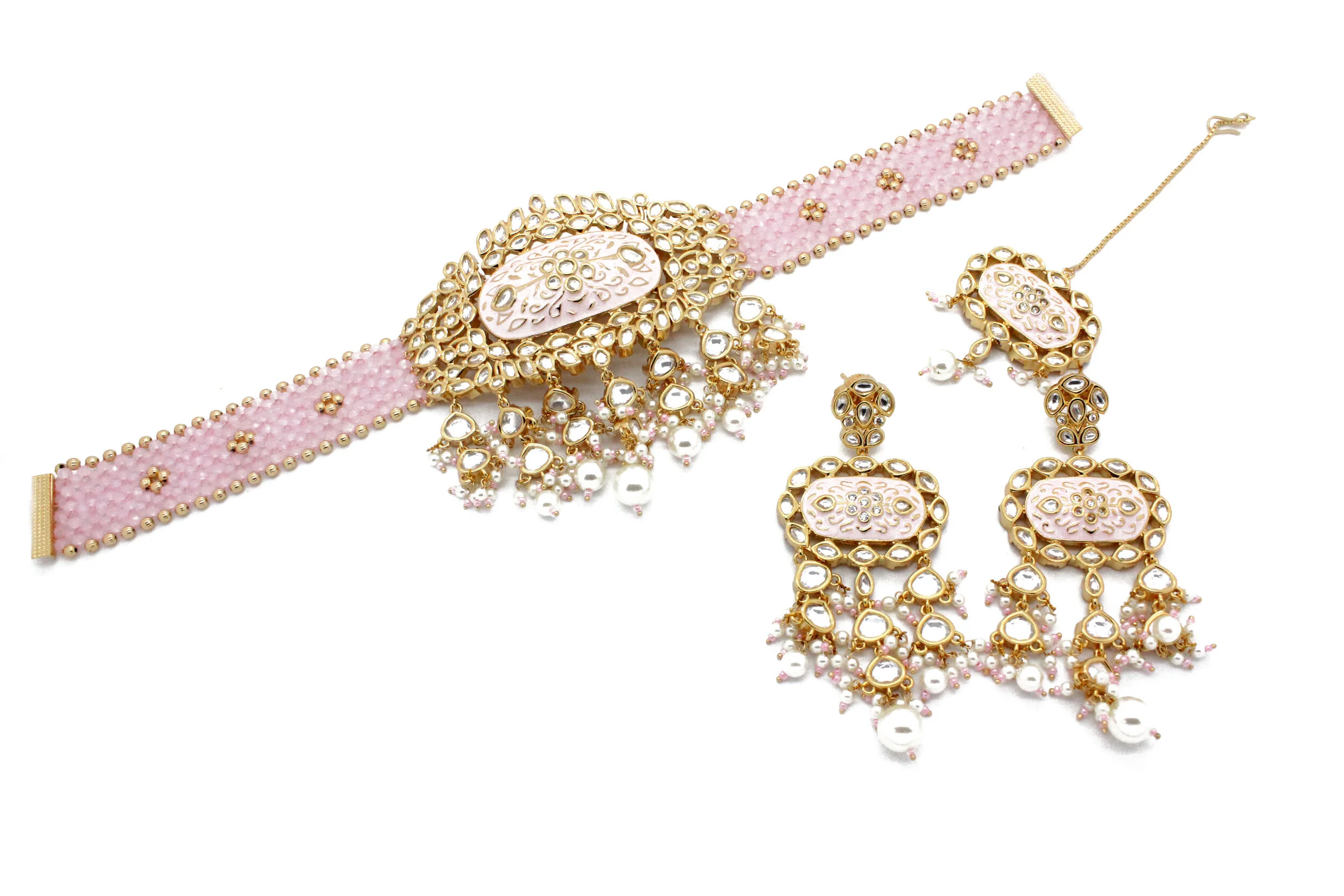 Baby Pink Painted Meenakari Choker 