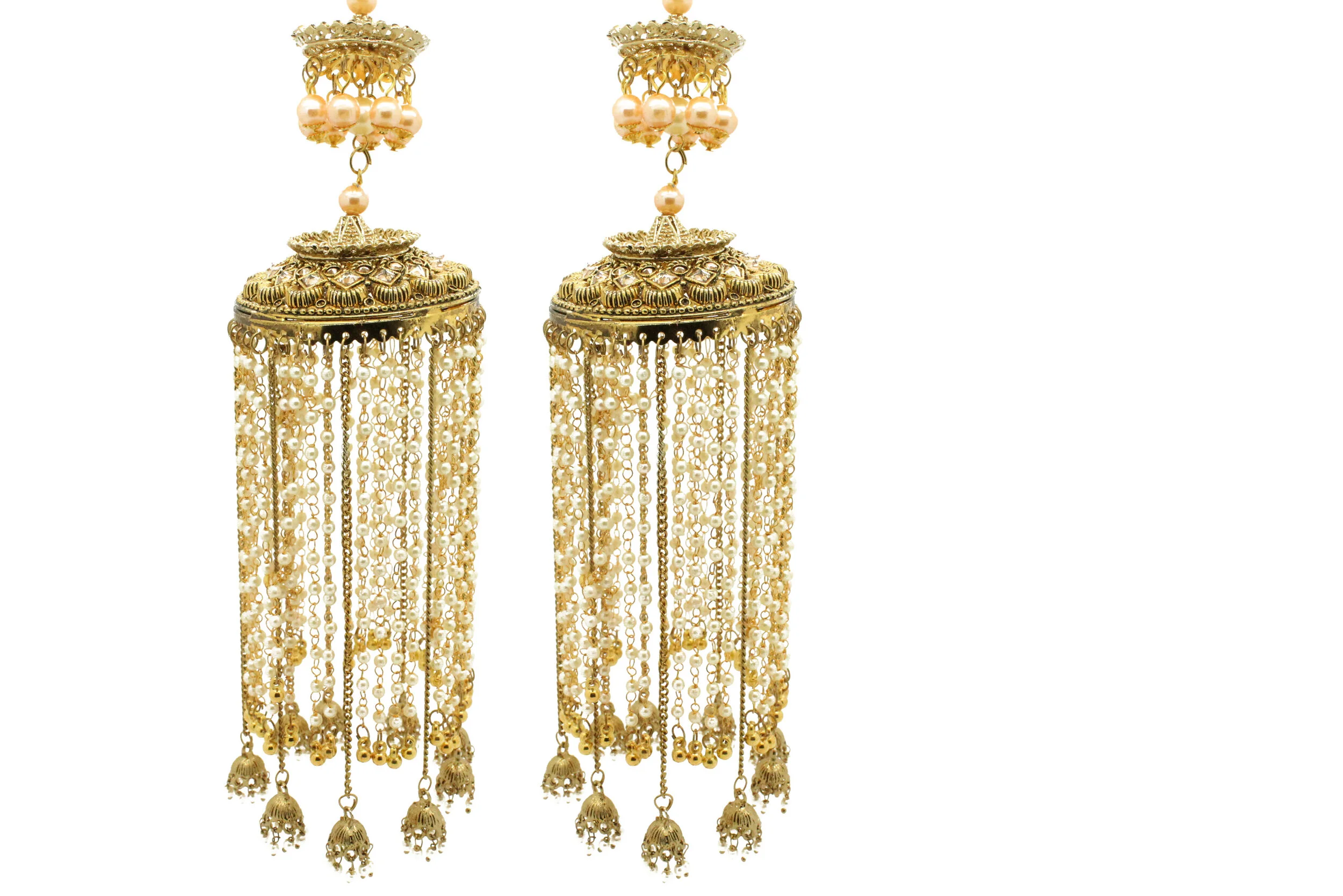 Pair of Antique Gold Full Stone Jhumki Polki Bridal Kaleerein